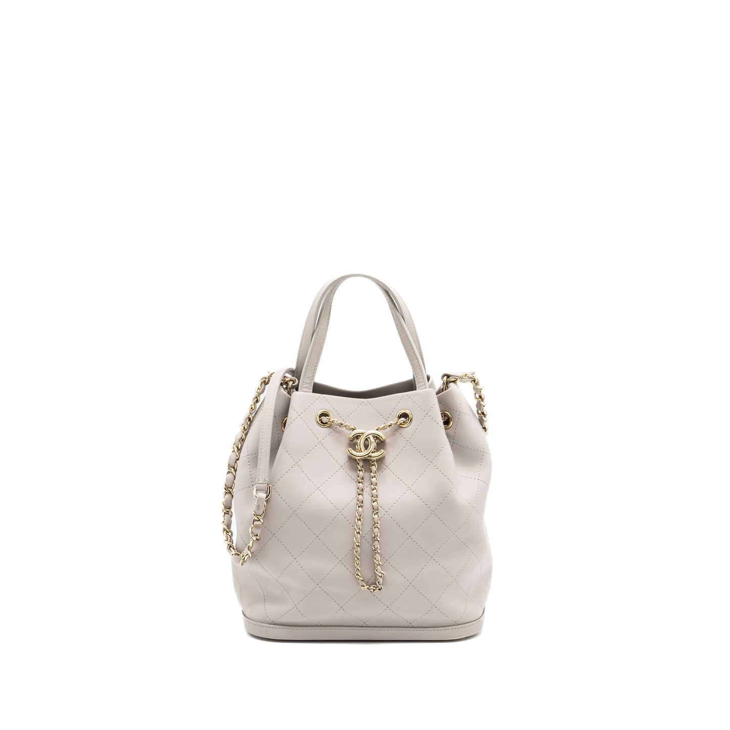 Chanel quilted bucket lambskin LGHW Grey Bucket Bag