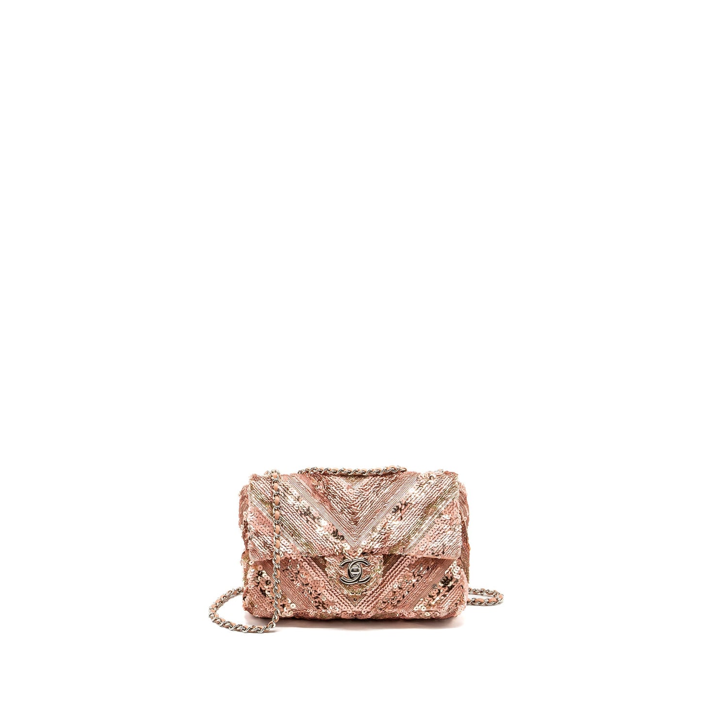Chanel Chevron flap Sequin SHW Multicolour Pink Shoulder Bag