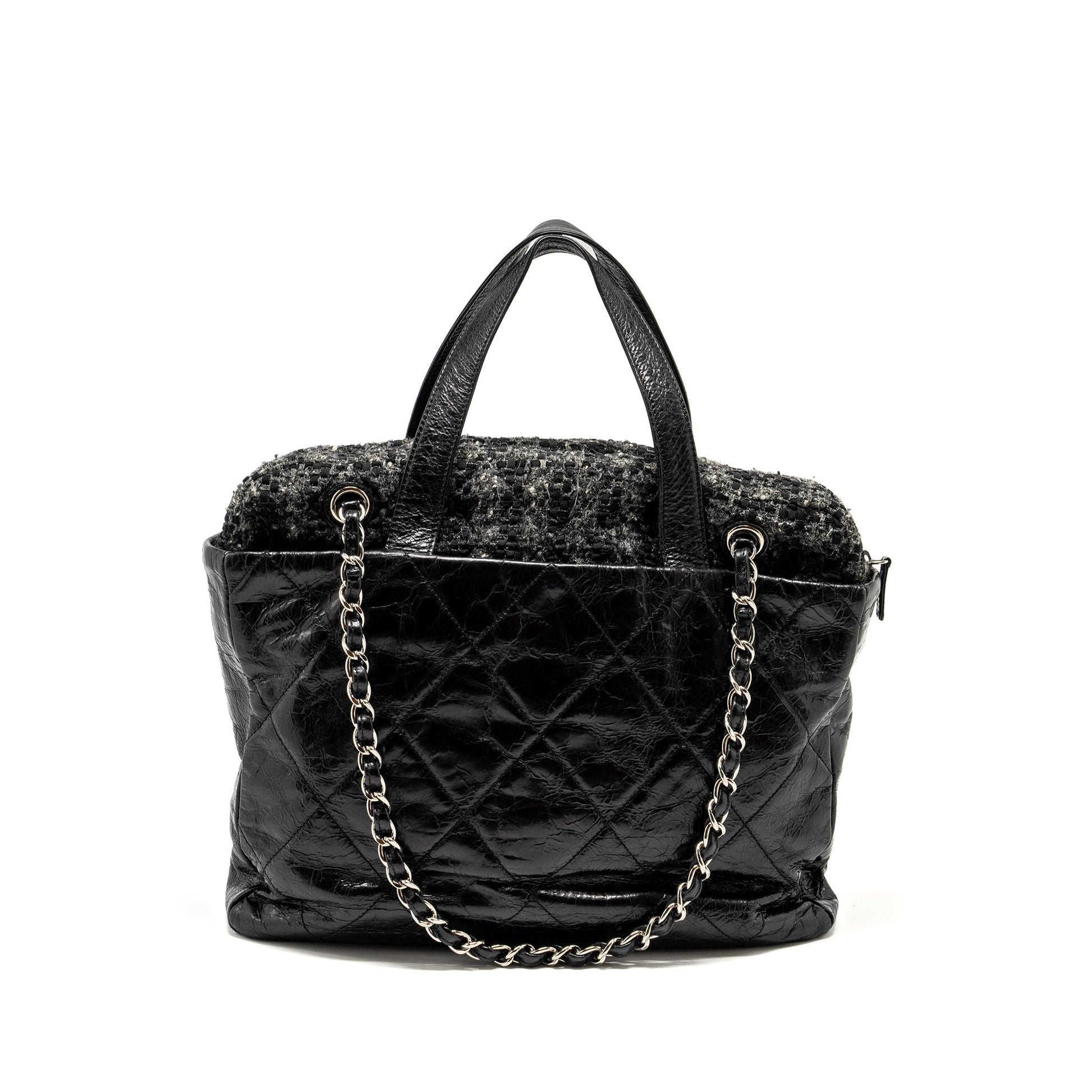 Chanel Portobello Calfskin Tweed SHW Black Grey Tote Bag