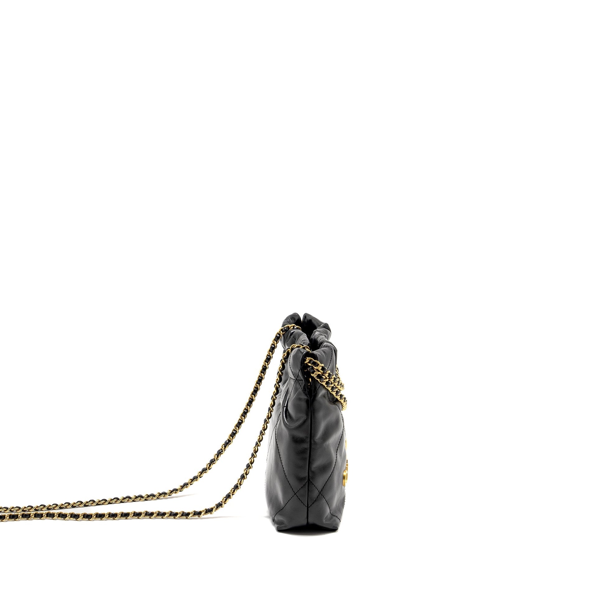 Chanel 23K 22 Shiny Calfskin GHW Microchip Black Mini Bag