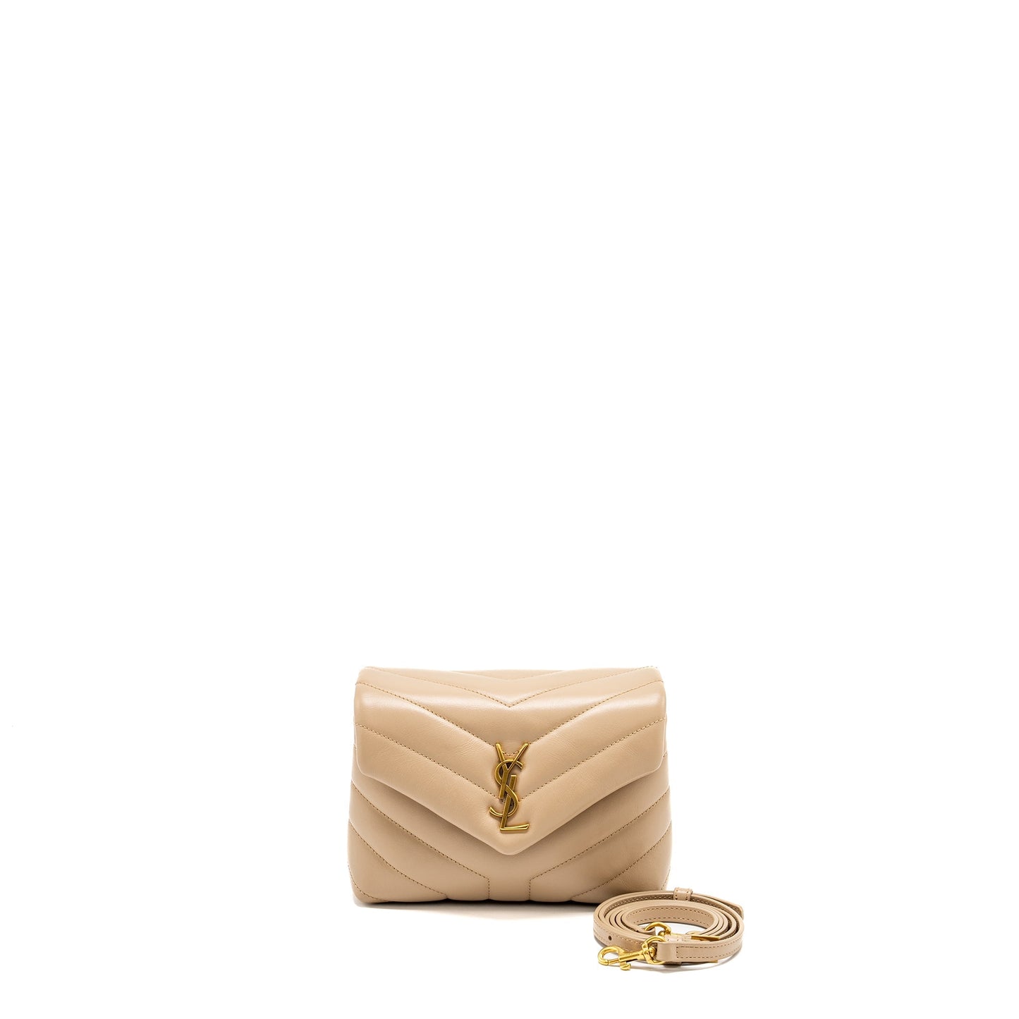 YSL Saint Laurent Loulou Toy Strap Purse Calfskin Travel Bag Beige