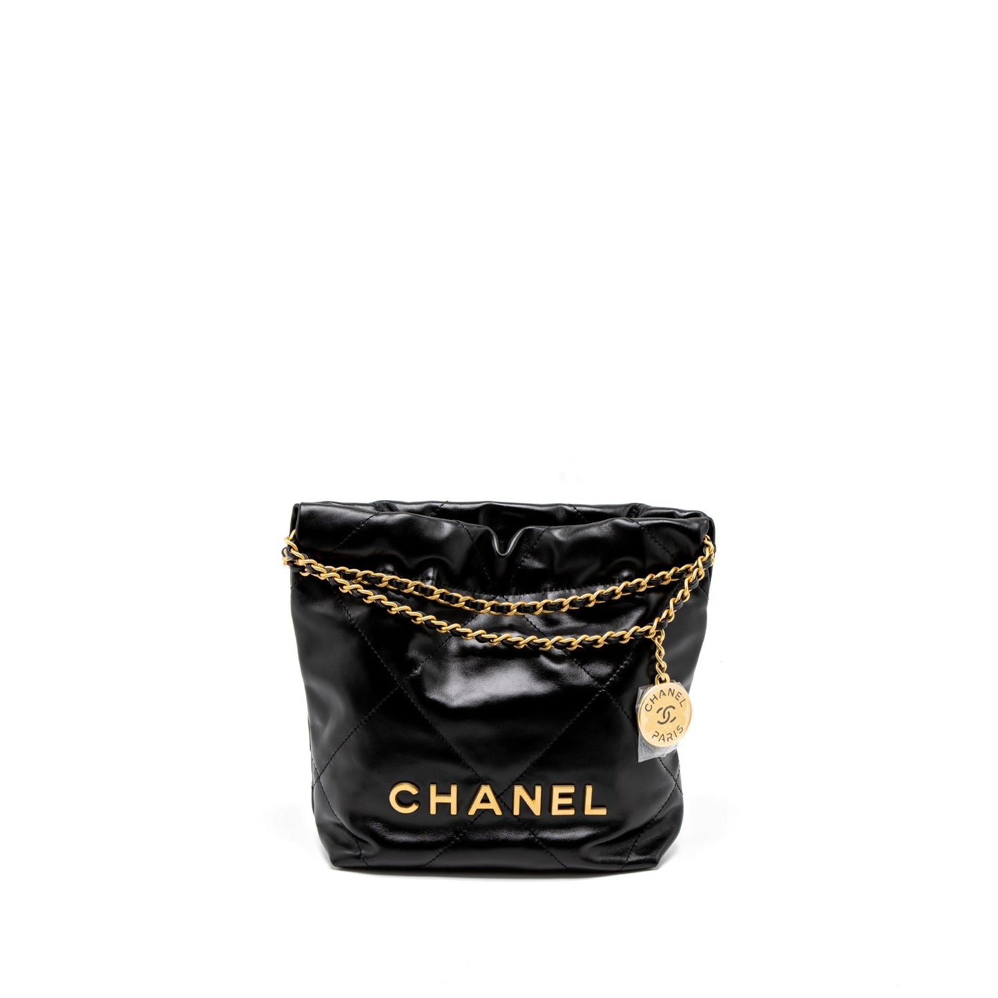 Chanel 23s 22 Shiny Calfskin Brushed GHW Black Mini Bag Ghw Microchip