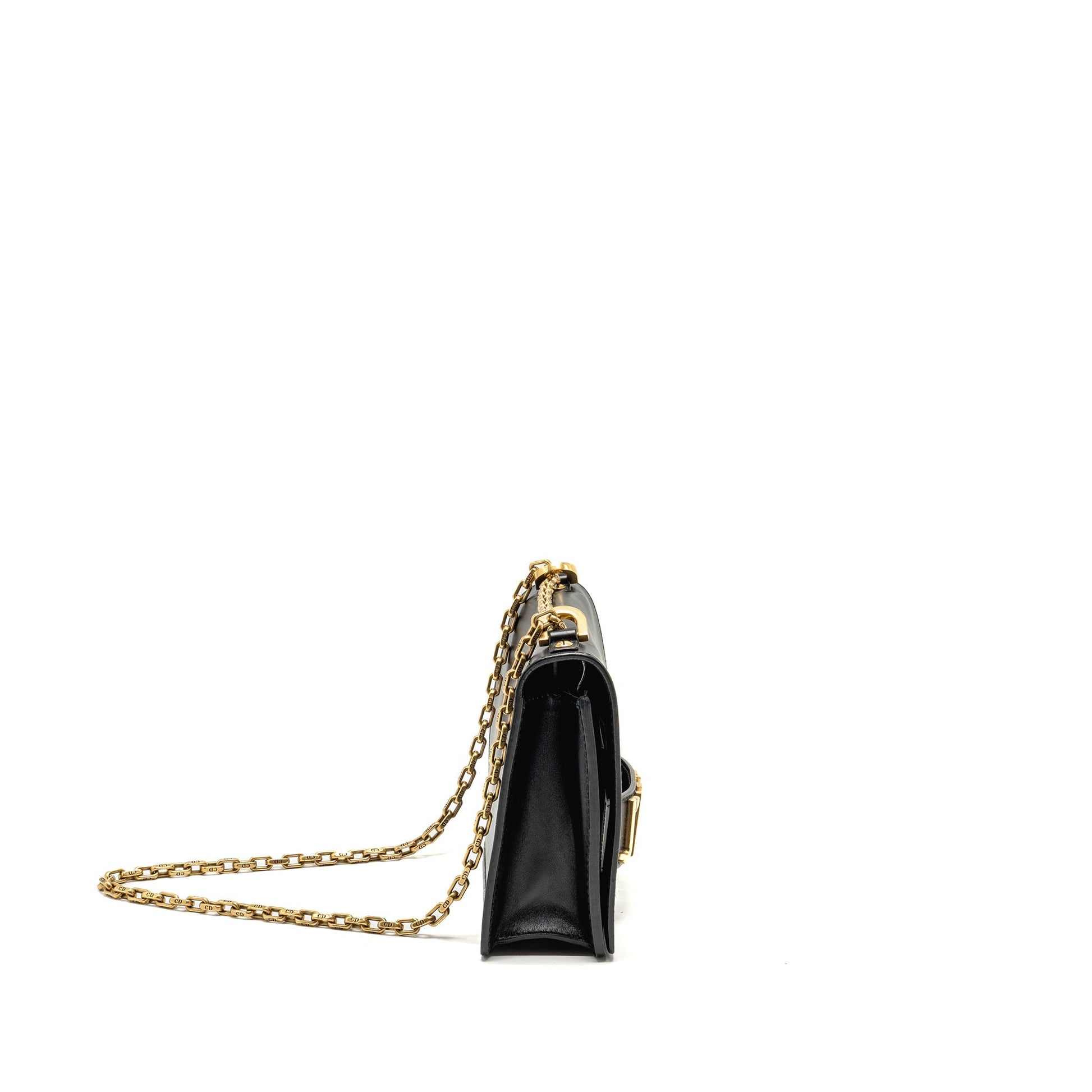 J' Flap Purse With Chain Handbag Leather Black Travel Bag
