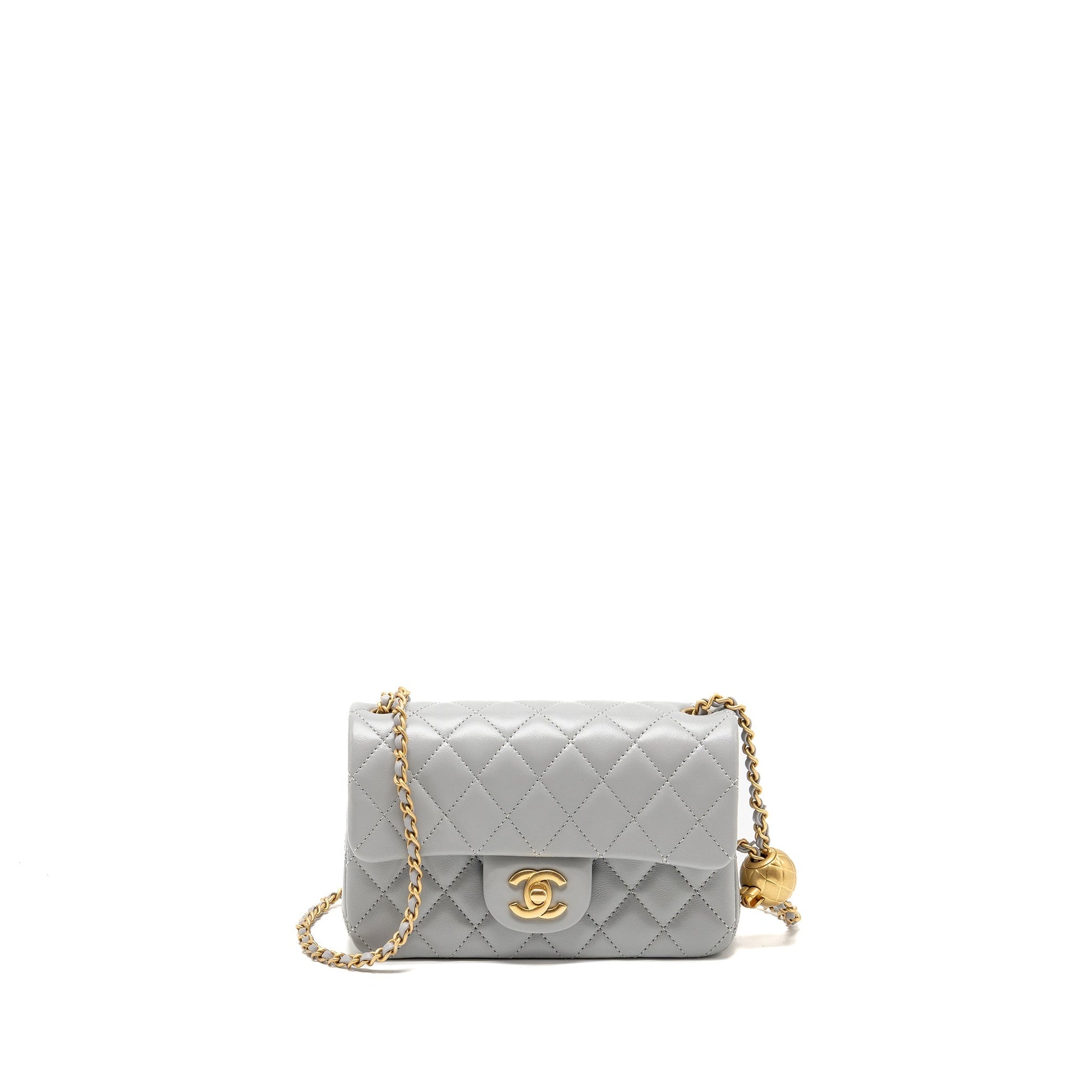 Chanel Pearl Crush rectangular flap lambskin GHW Grey Shoulder Bag Ghw Microchip