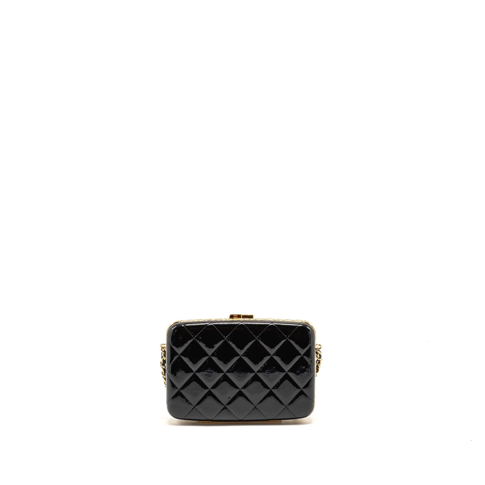 Chanel 21A CC Box Patent GHW Black Handbag