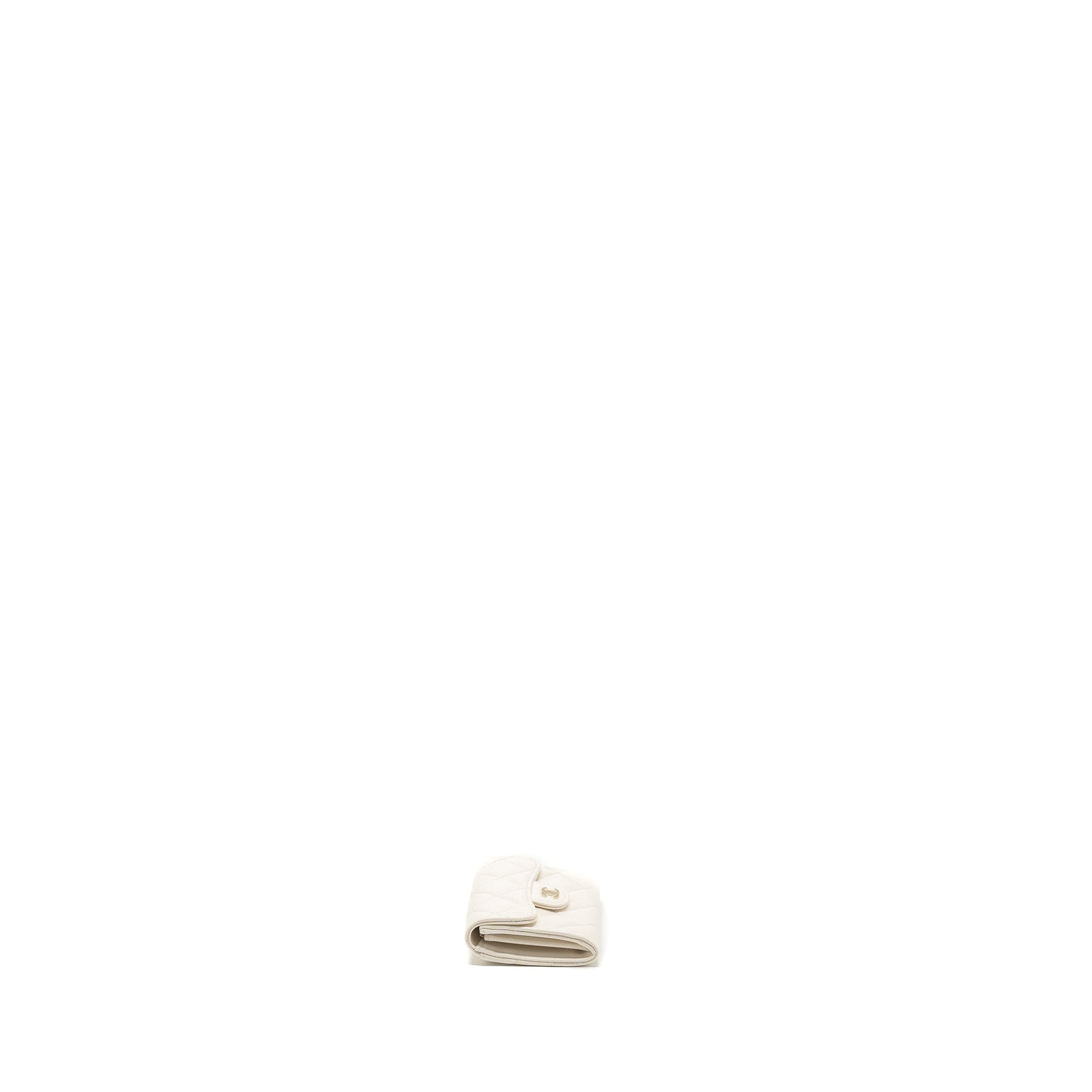Chanel Classic Flap Card Holder Caviar LGHW White Wallet Case