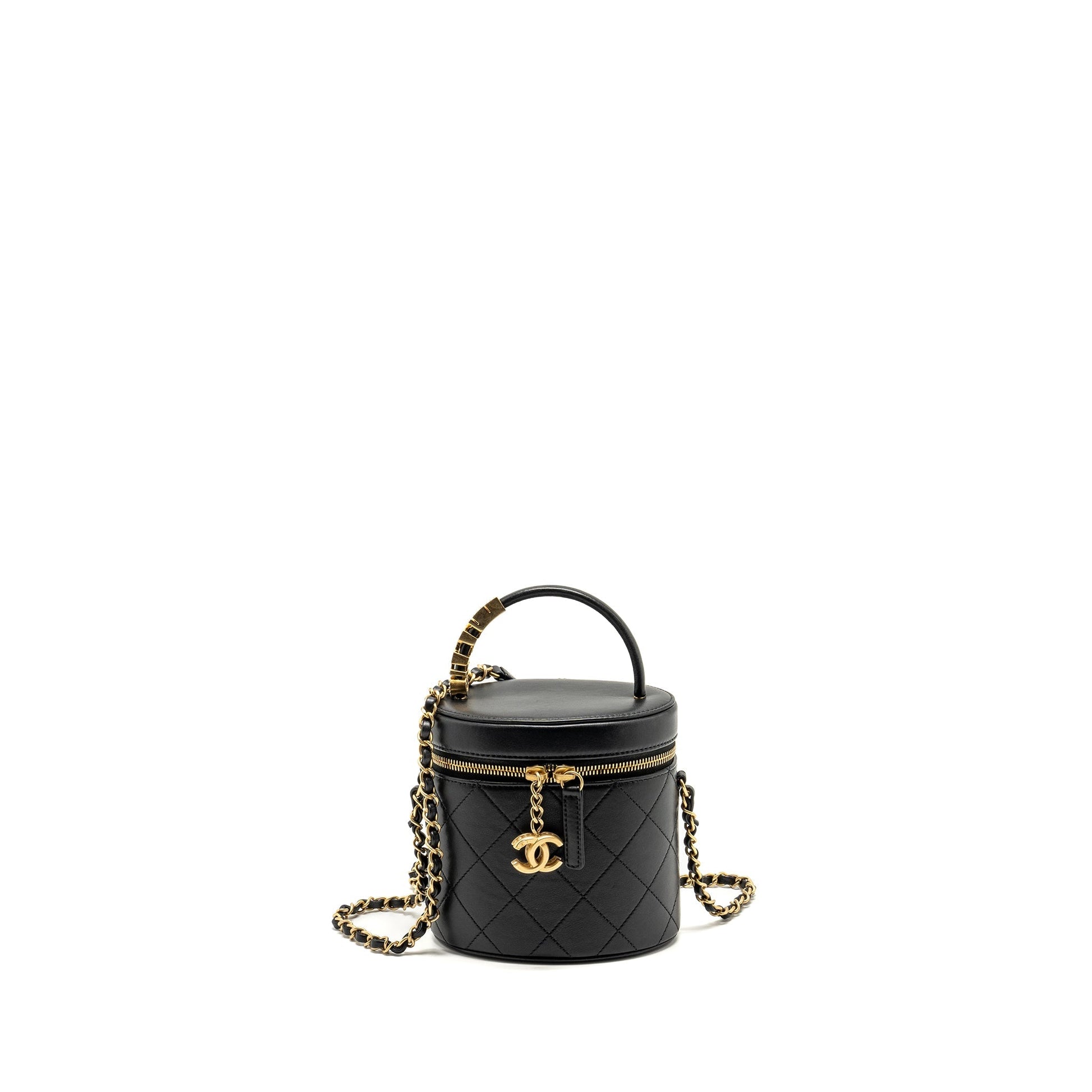 Chanel Pearl Letter Logo Detailed Vanity Calfskin Black Handbag