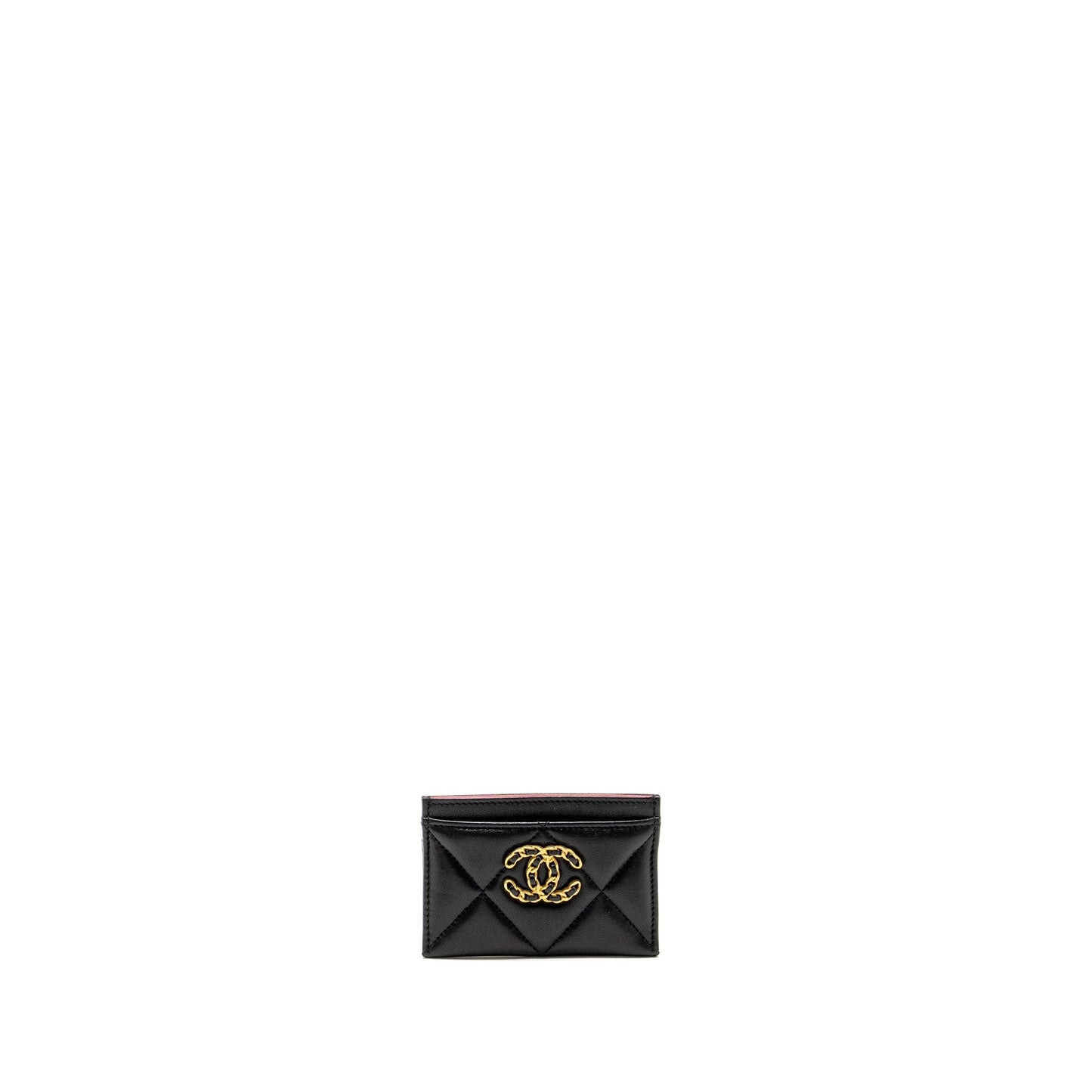 Chanel 19 Card Holder Lambskin GHW Microchip Black Wallet Case