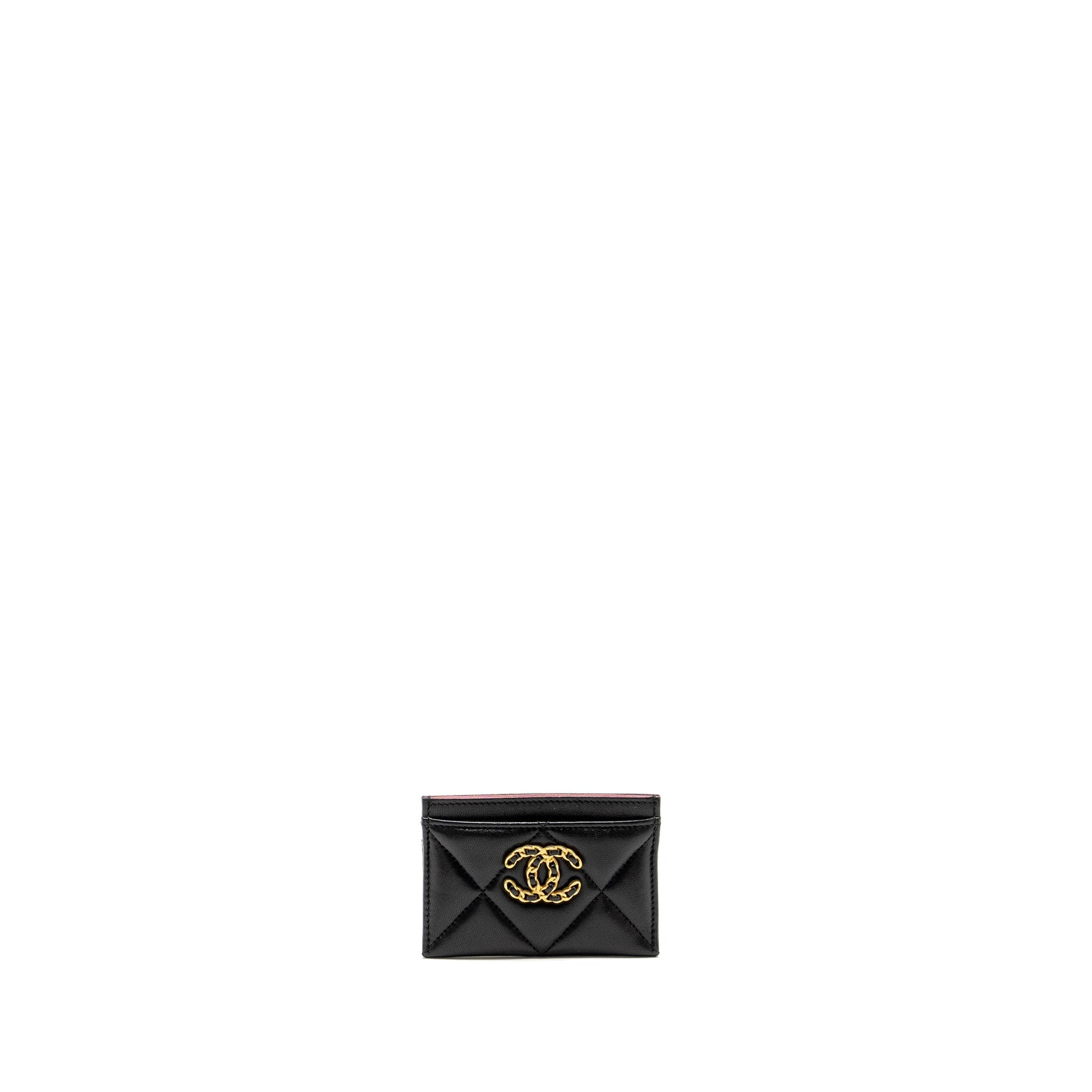 Chanel 19 Card Holder Lambskin GHW Microchip Black Wallet Case