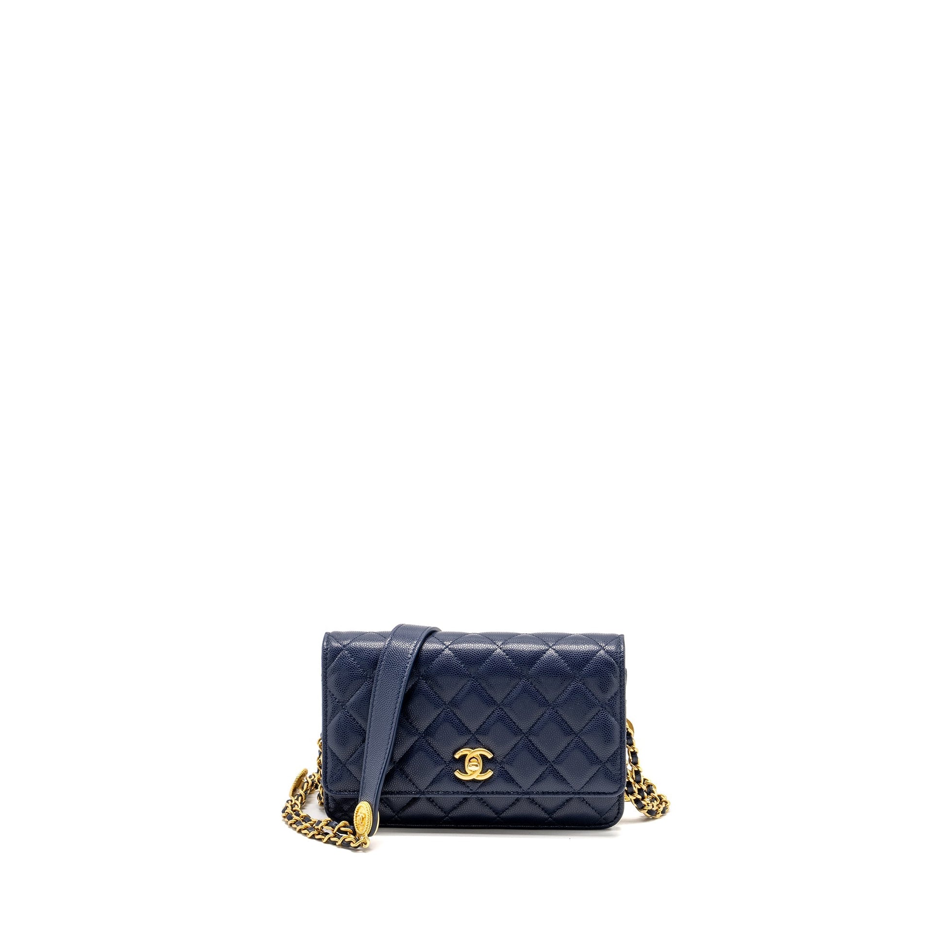 Chanel 22A Twist Your Button on Caviar Wallet Case