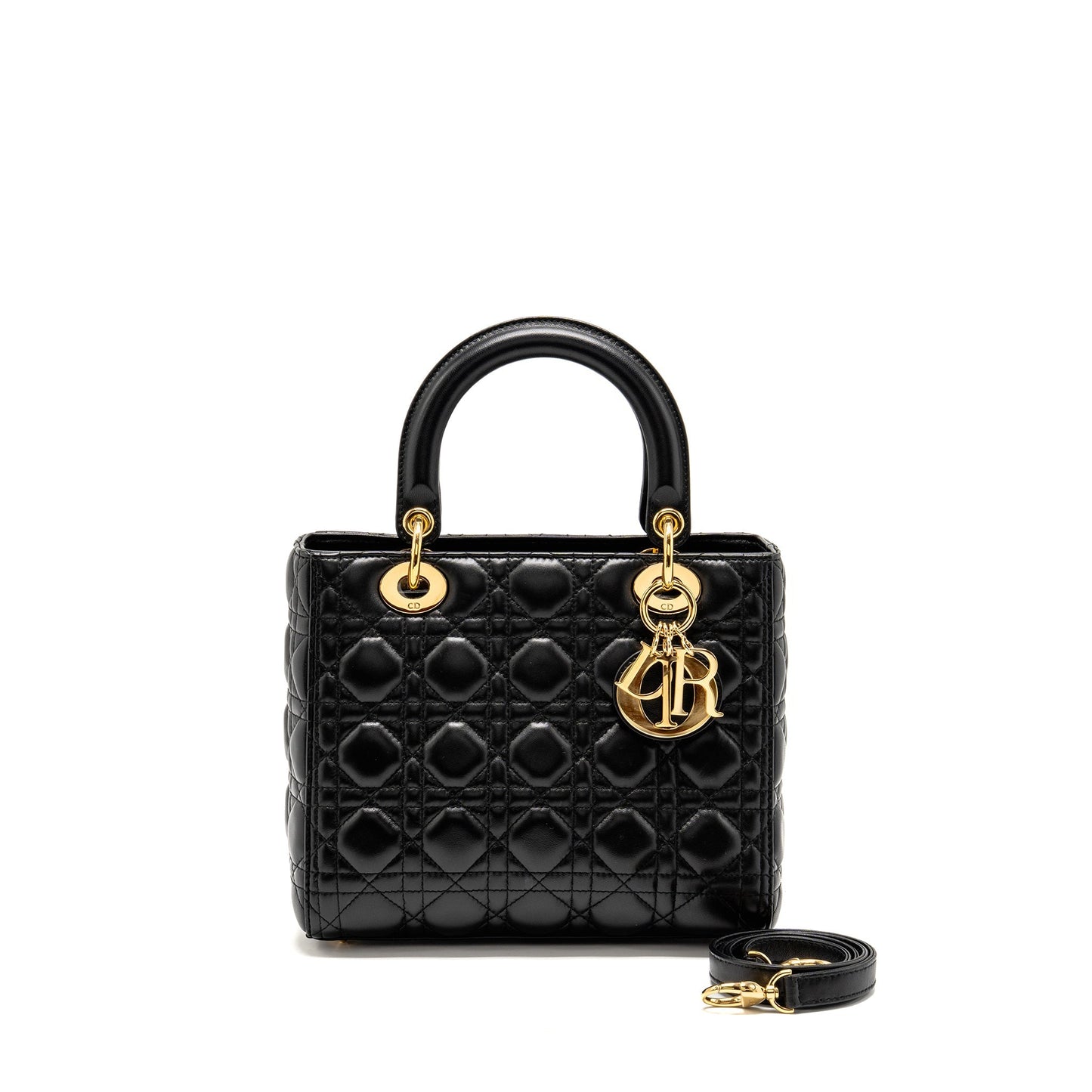 Dior Lady Lambskin Handbag Black Medium Travel Bag