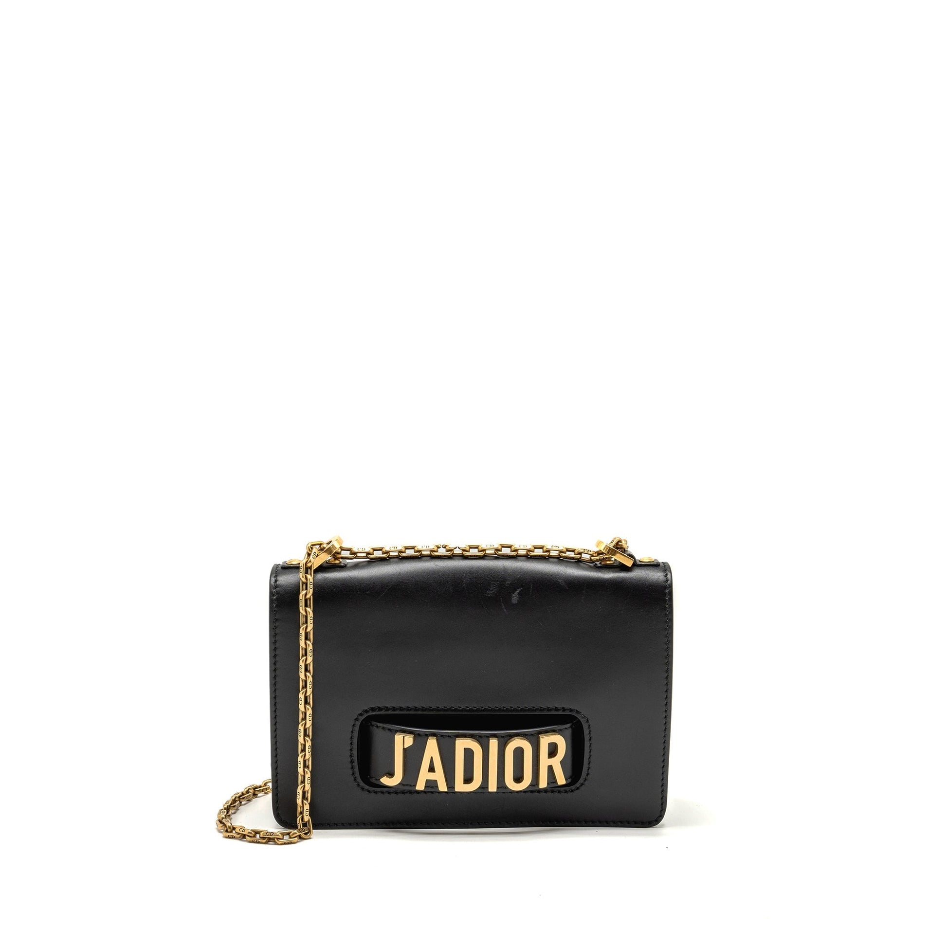 J' Flap Purse With Chain Handbag Leather Black Travel Bag