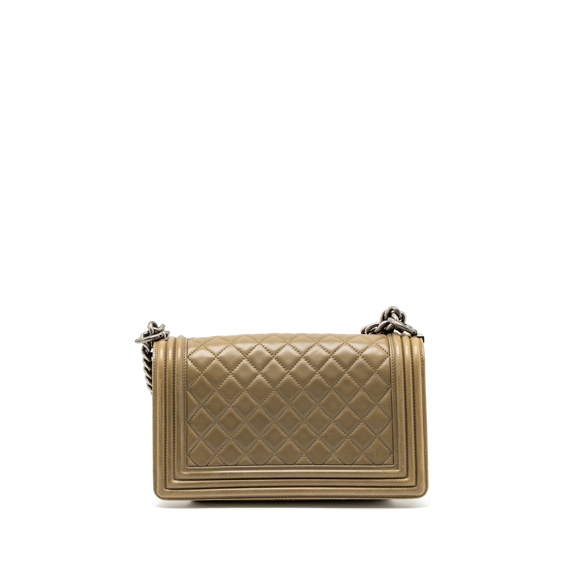 Chanel Boy Lambskin Khaki Ruthenium Hardware Green Handbag