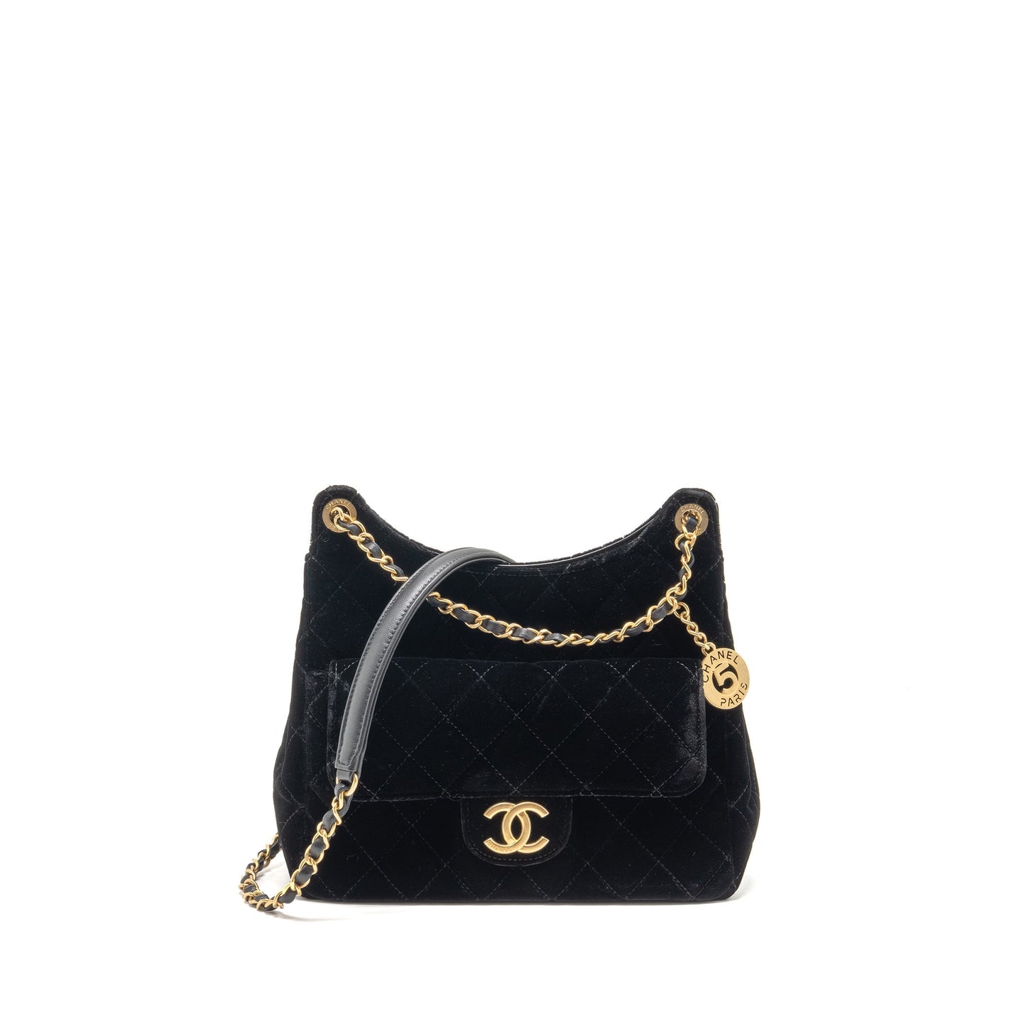 Chanel 23b Hobo Velvet GHW microchip Black Shoulder Bag Black 7