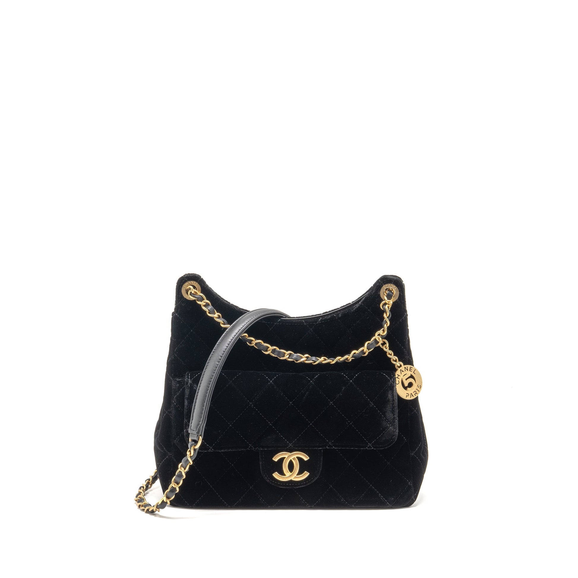 Chanel 23b Hobo Velvet GHW microchip Black Shoulder Bag Black 7