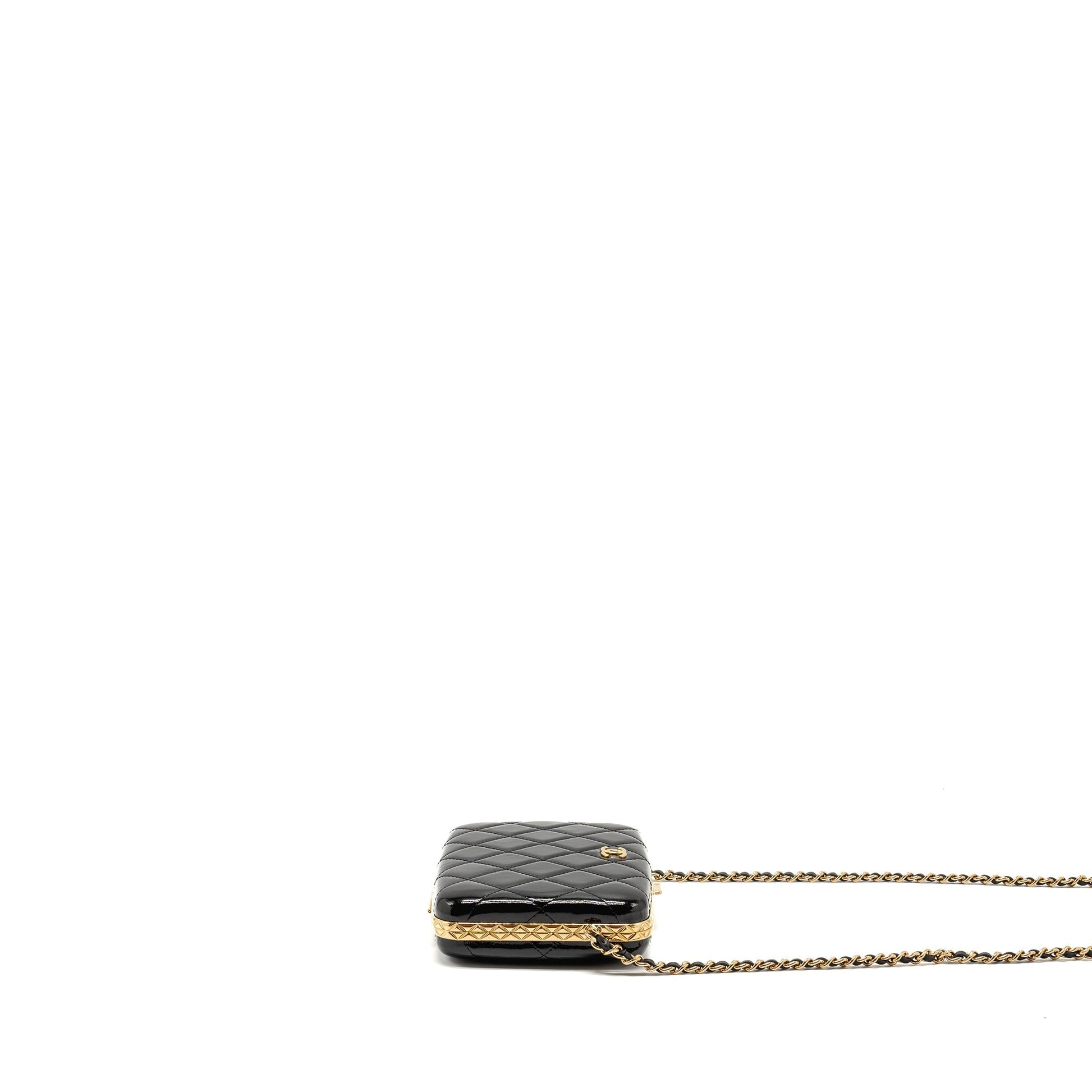 Chanel 21A CC Box Patent GHW Black Handbag
