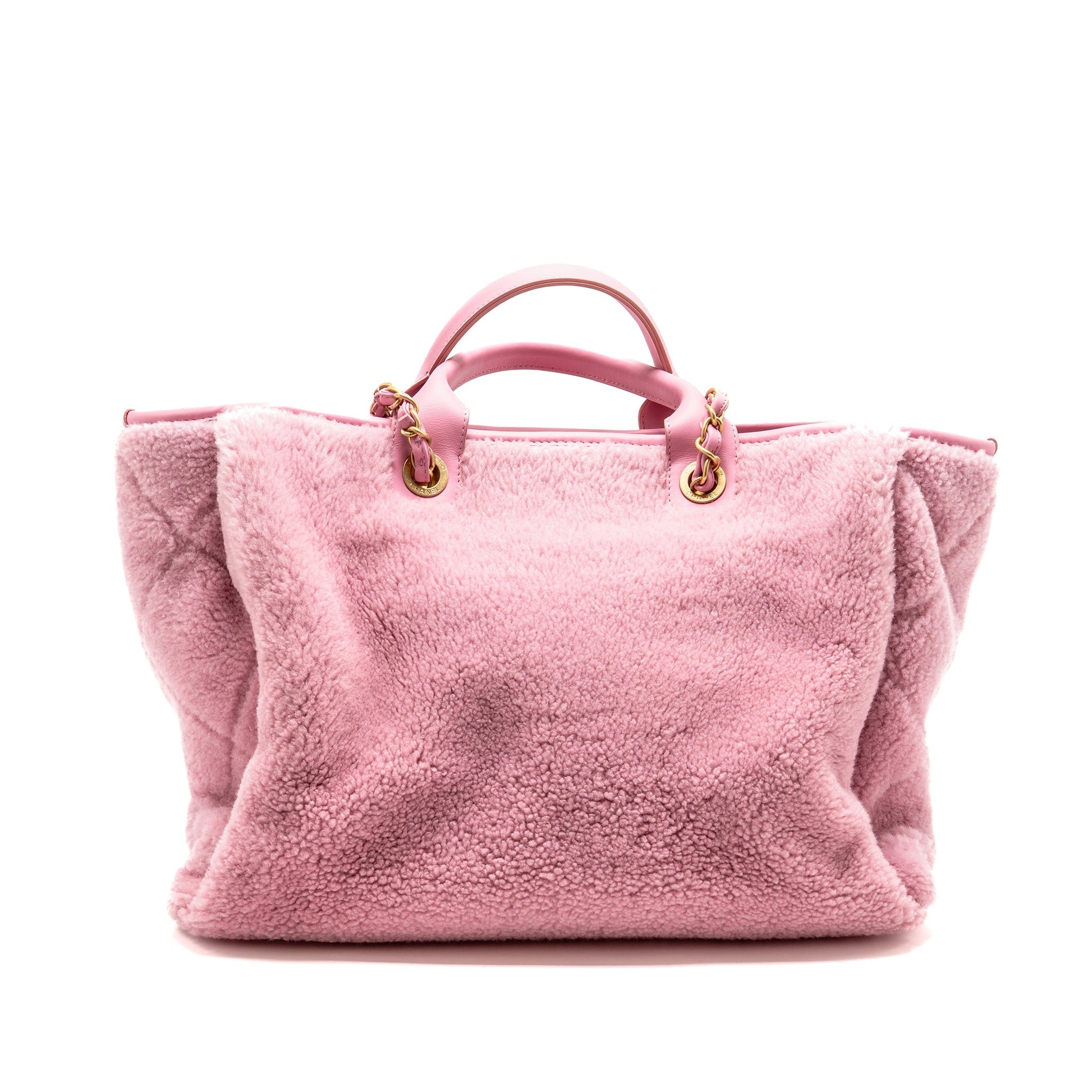 Chanel 22a Deauville Shearling Lambskin GHW microchip Pink Tote Bag
