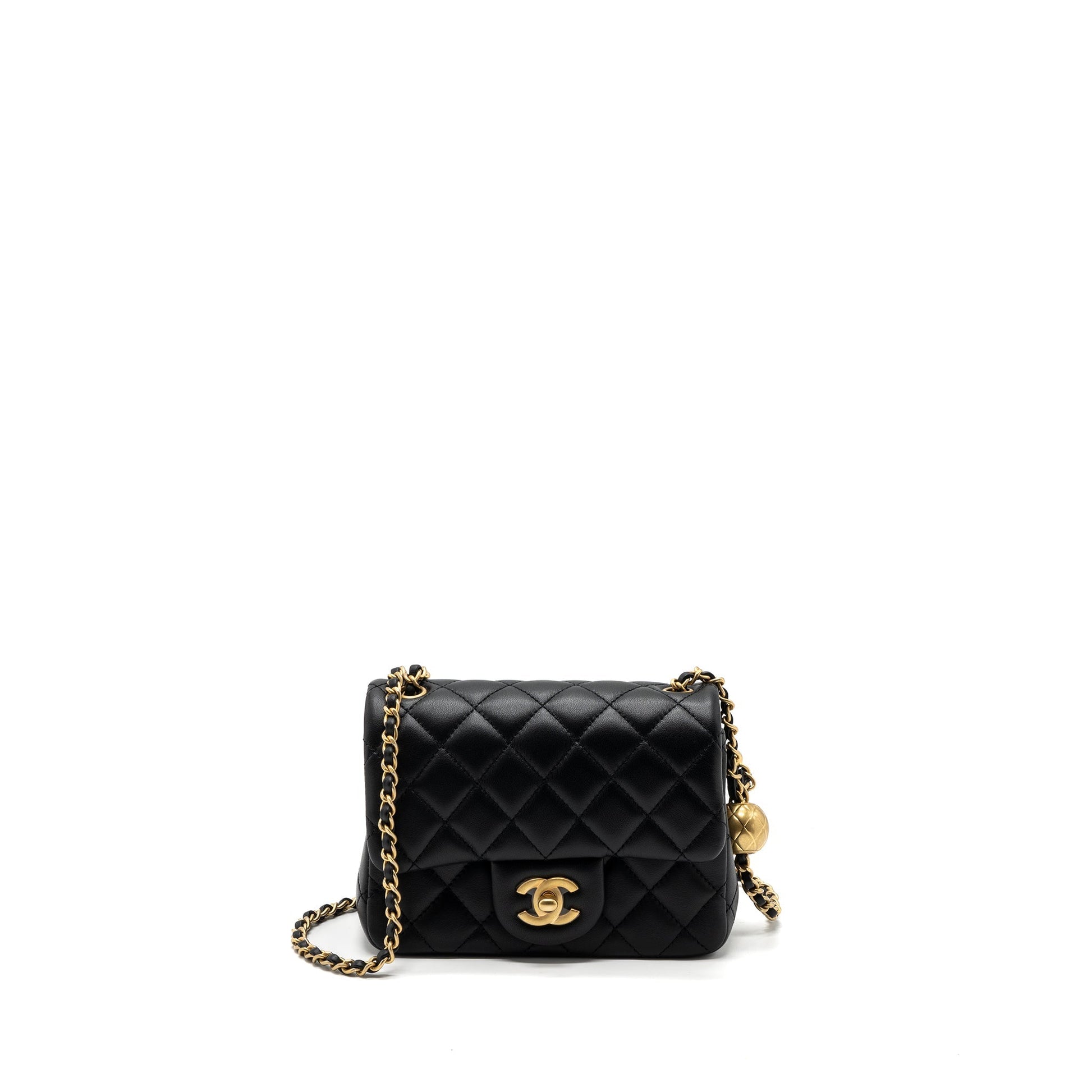 Chanel 23K pearl crush square flap lambskin Black Shoulder Bag