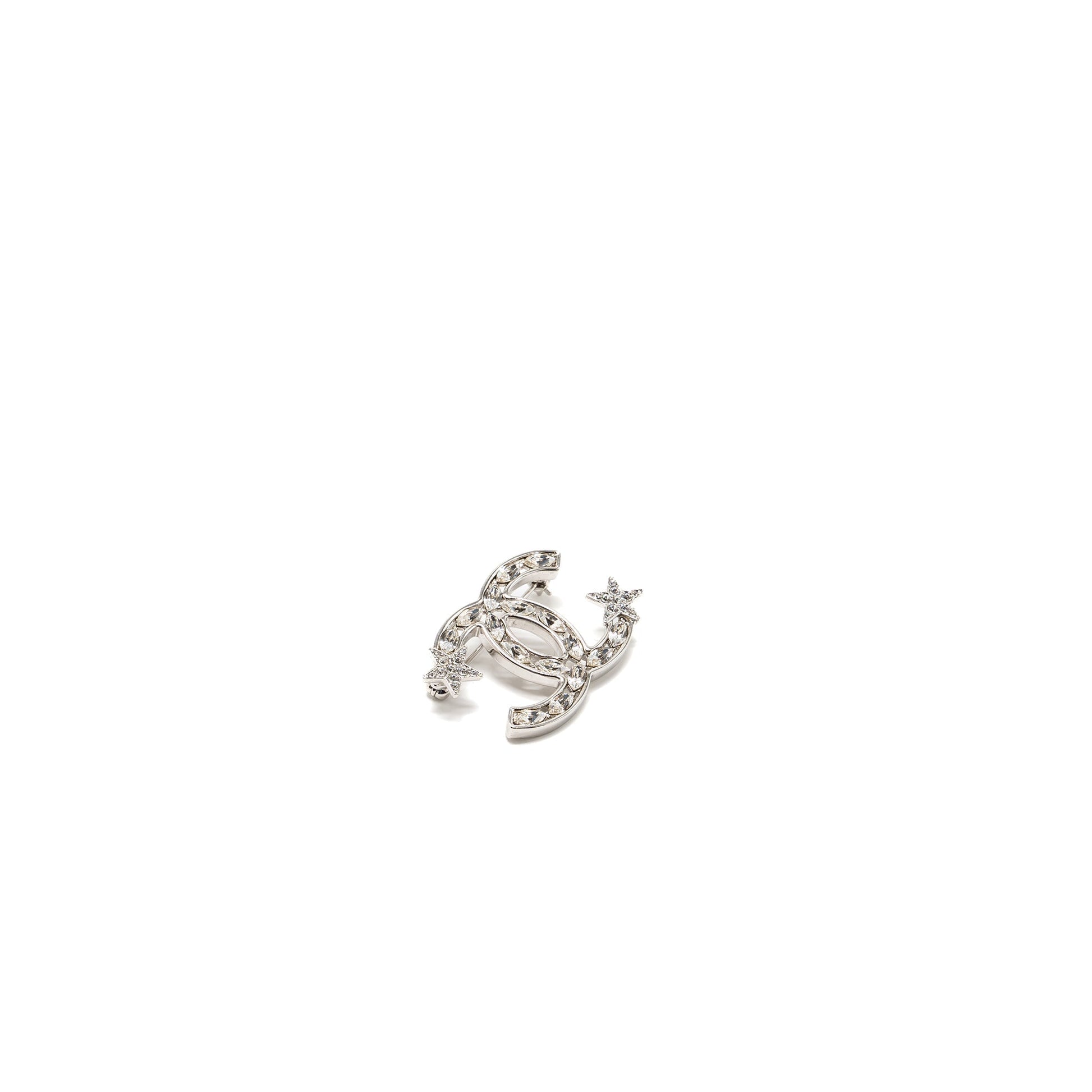 Chanel cc logo star brooch crystal Tone Silver Handbag