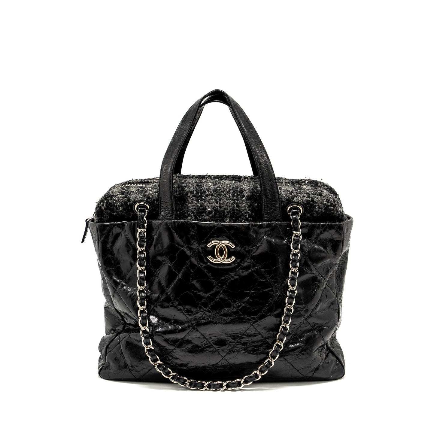 Chanel Portobello Calfskin Tweed SHW Black Grey Tote Bag