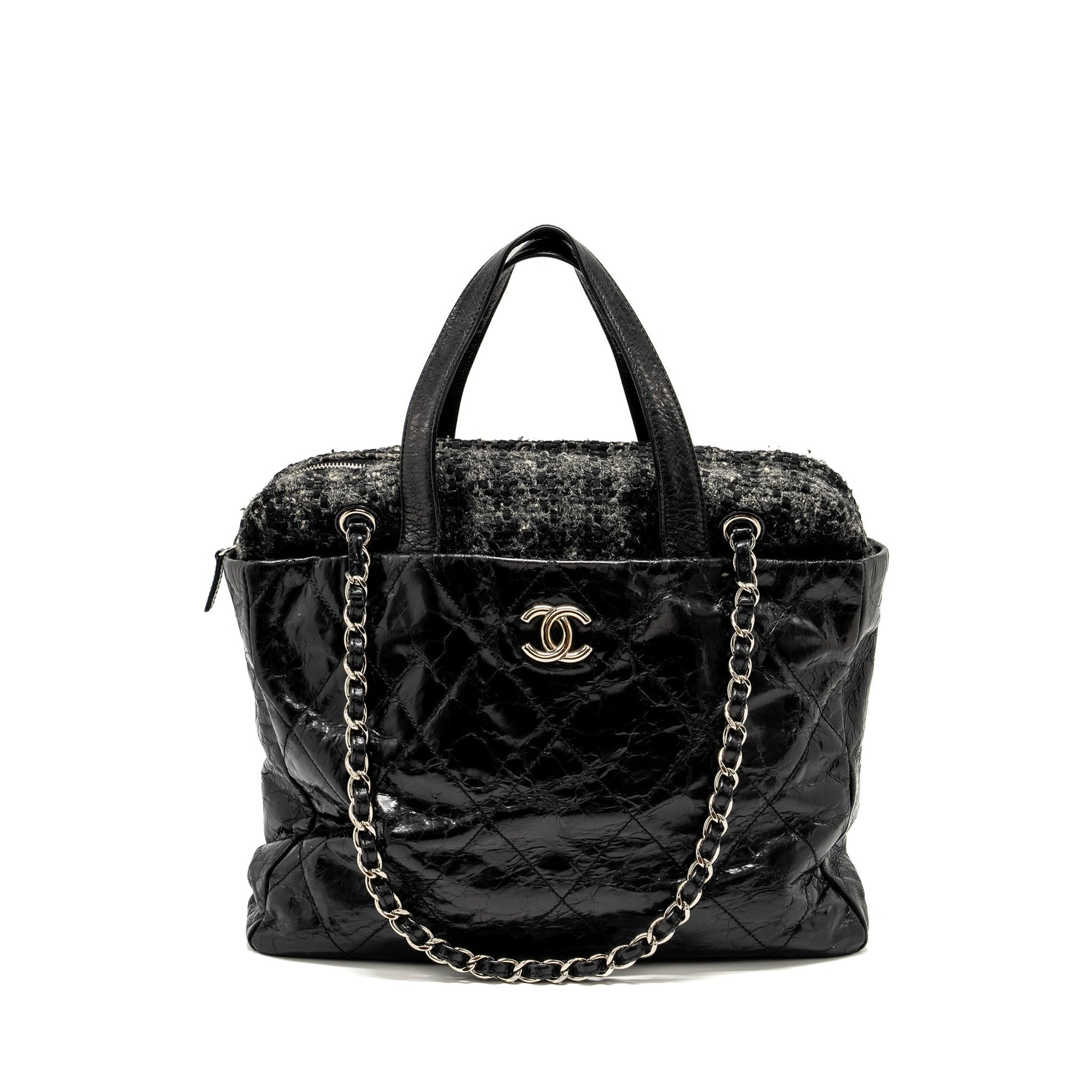 Chanel Portobello Calfskin Tweed SHW Black Grey Tote Bag