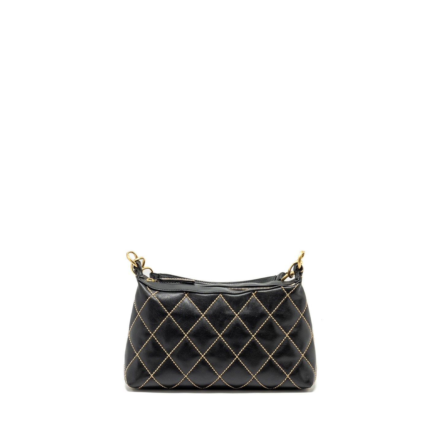 Chanel quilted zip calfskin GHW Black Shoulder Bag