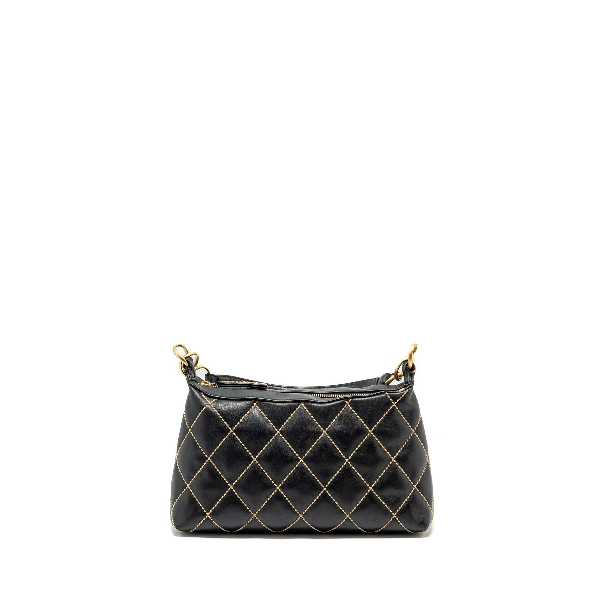 Chanel quilted zip calfskin GHW Black Shoulder Bag