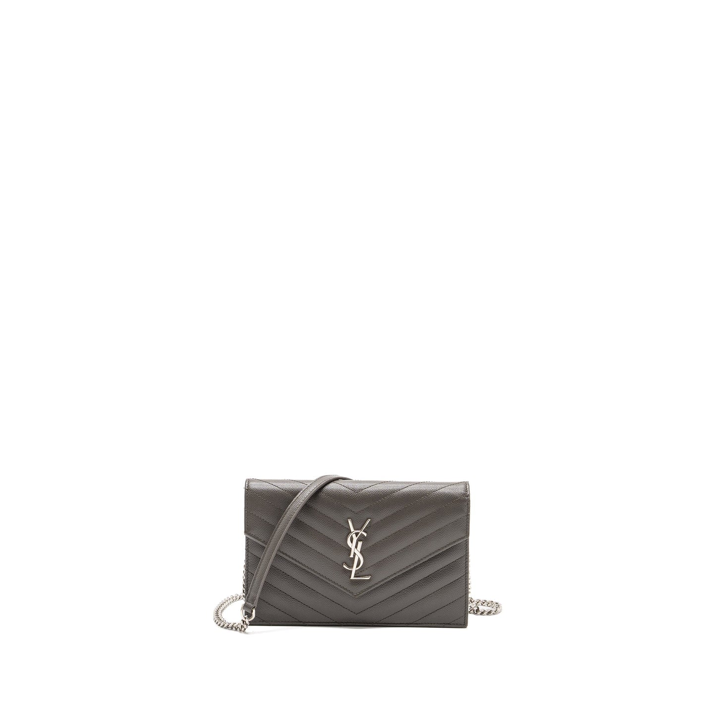 YSL Saint Laurent Envelop Purse Calfskin Grey Travel Bag Chain