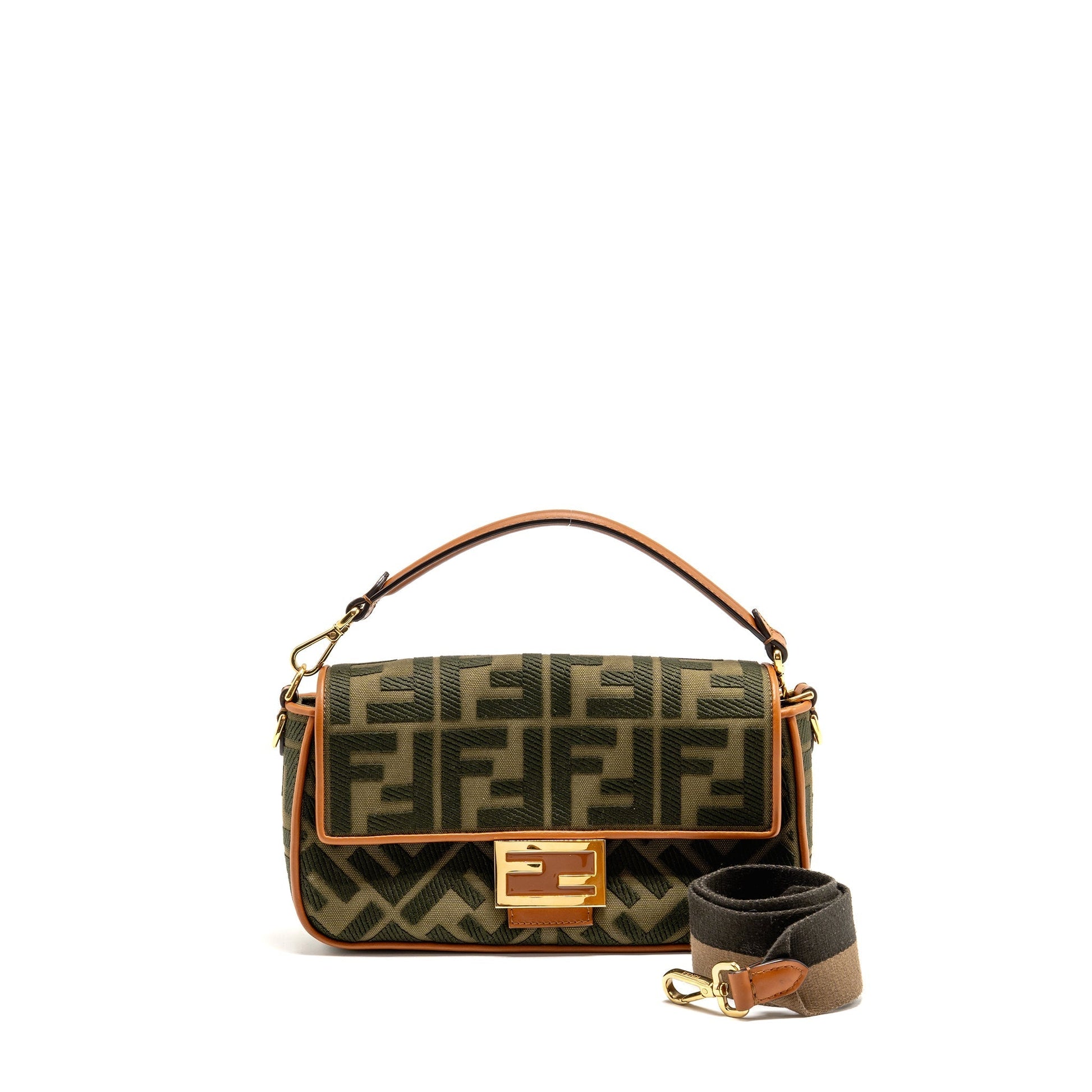Fendi Baguette Purse Khaki Denim Green Mini Shoulder Bag