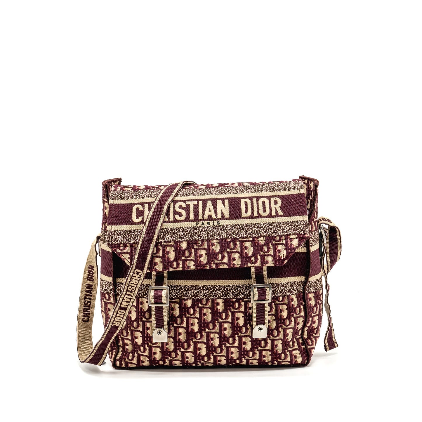 Dior Crossbody Messenger Purse Oblique Burgundy Handbag Canvas Beige Crossbody Bag