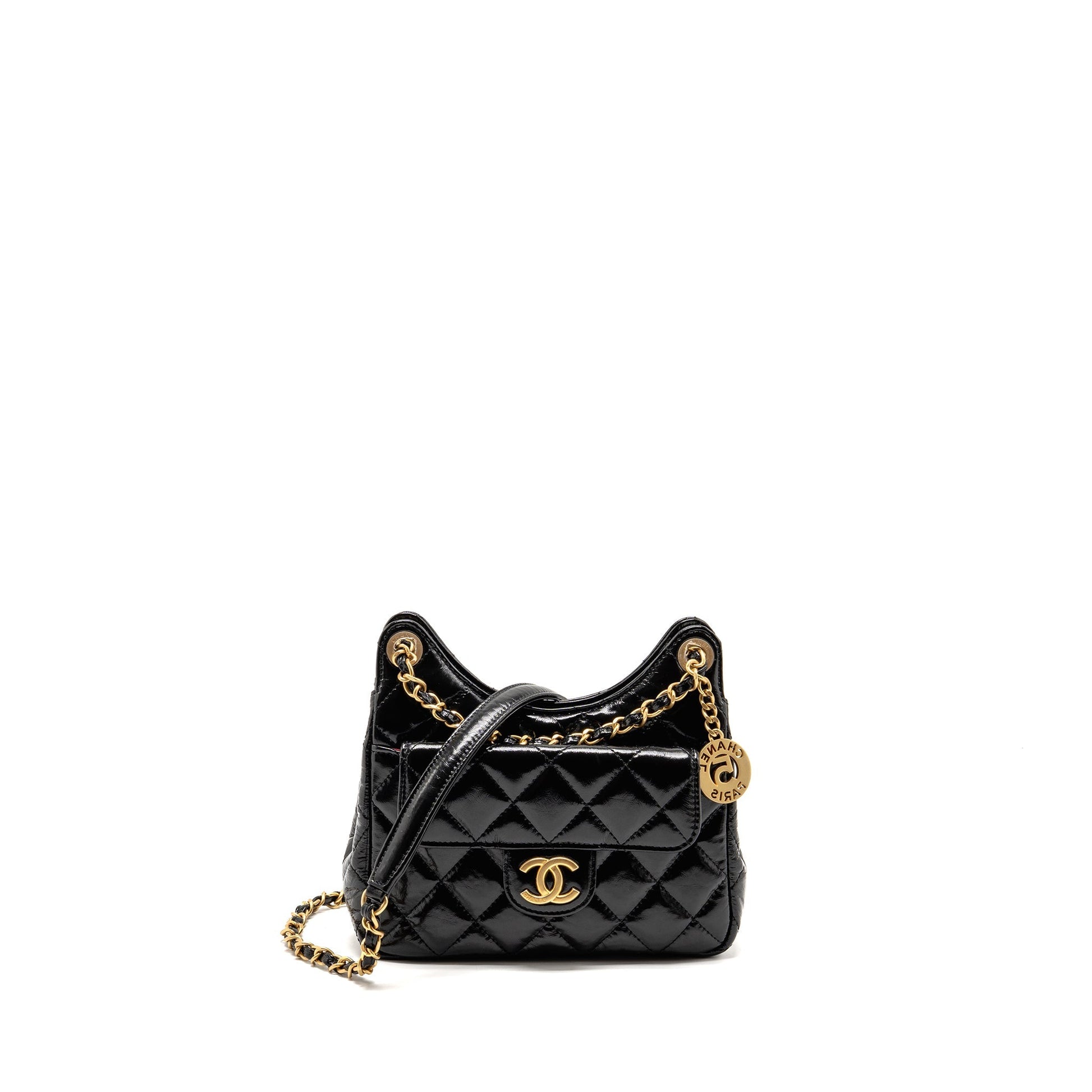Chanel 23b hobo shiny calfskin GHW microchip Black Small Shoulder Bag