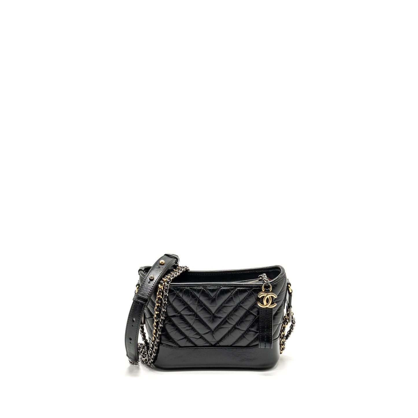 Chanel chevron gabrielle hobo calfskin hardware Multicolor Multicolour Black Small Shoulder Bag