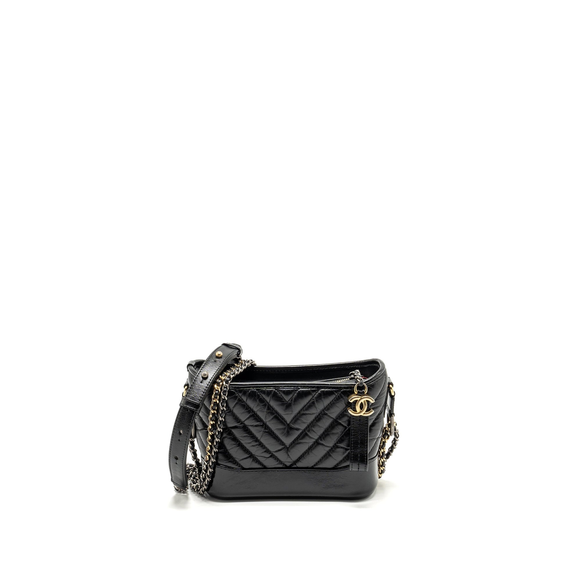 Chanel chevron gabrielle hobo calfskin hardware Multicolor Multicolour Black Small Shoulder Bag