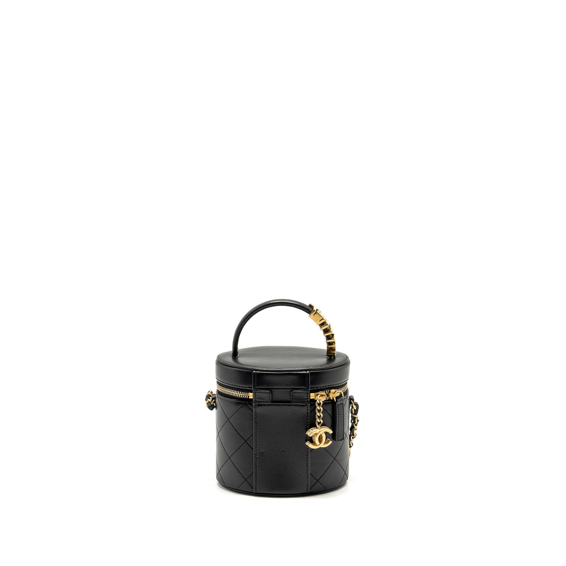 Chanel Pearl Letter Logo Detailed Vanity Calfskin Black Handbag