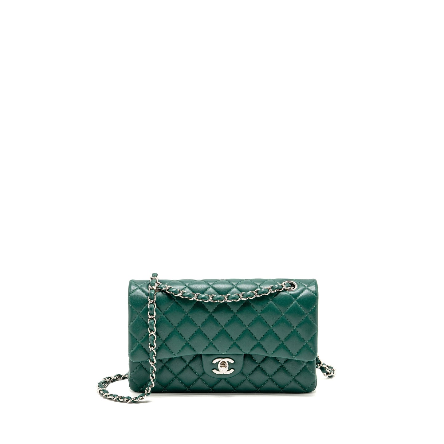 Chanel Classic double flap lambskin SHW Green Shoulder Bag