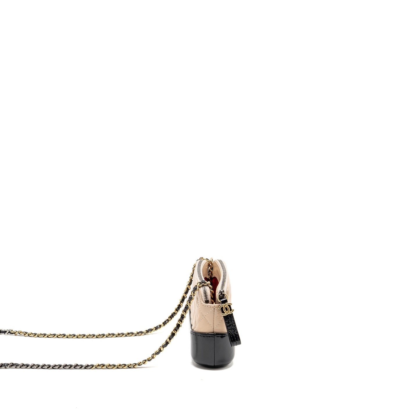 Chanel Gabrielle Double Zip on Aged Calfskin Multicolour Black Beige Clutch Bag