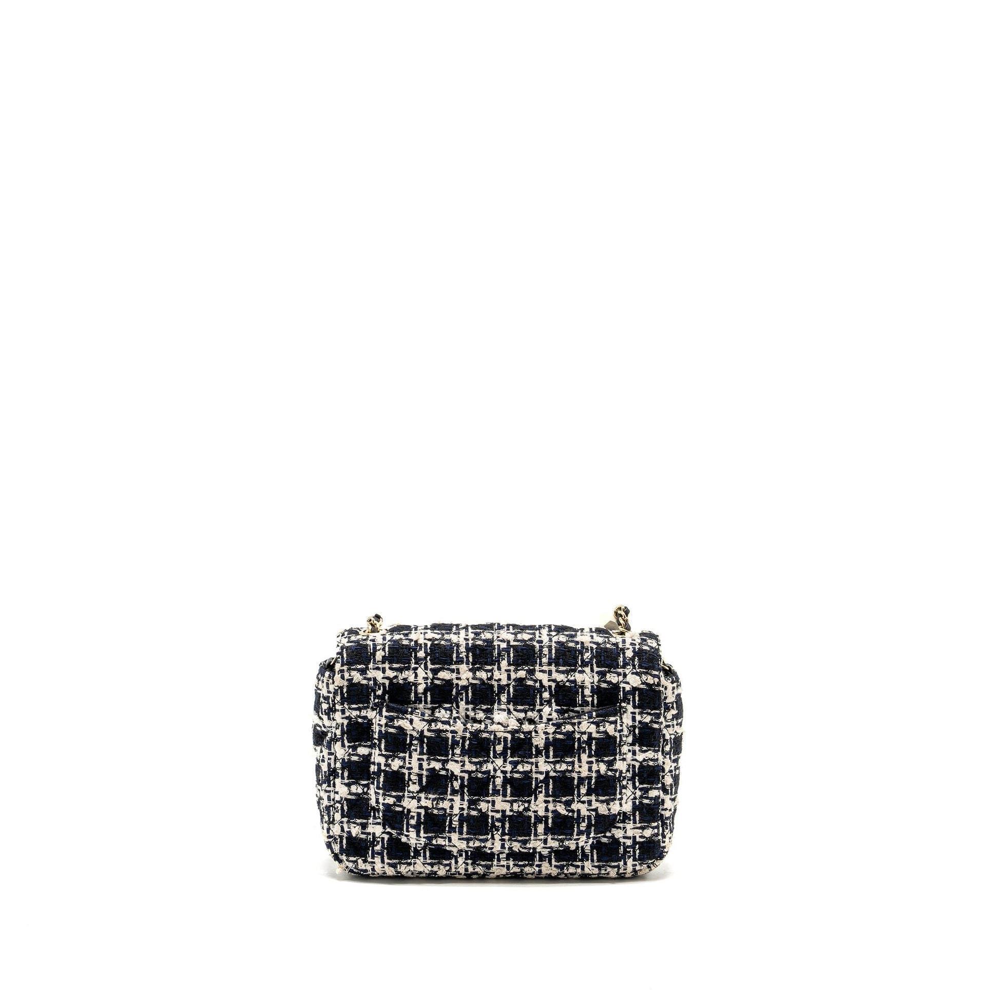 Chanel Flap Detailed Tweed LGHW Microchip Black White Shoulder Bag