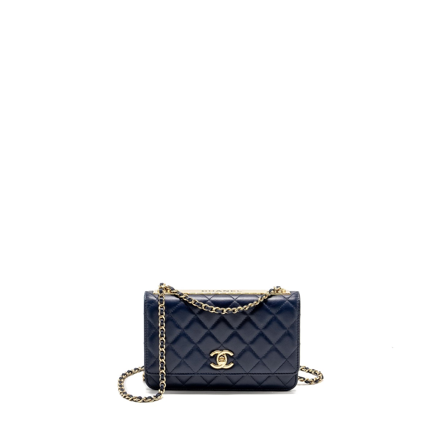 Chanel Trendy CC On Lambskin Navy LGHW Wallet Case