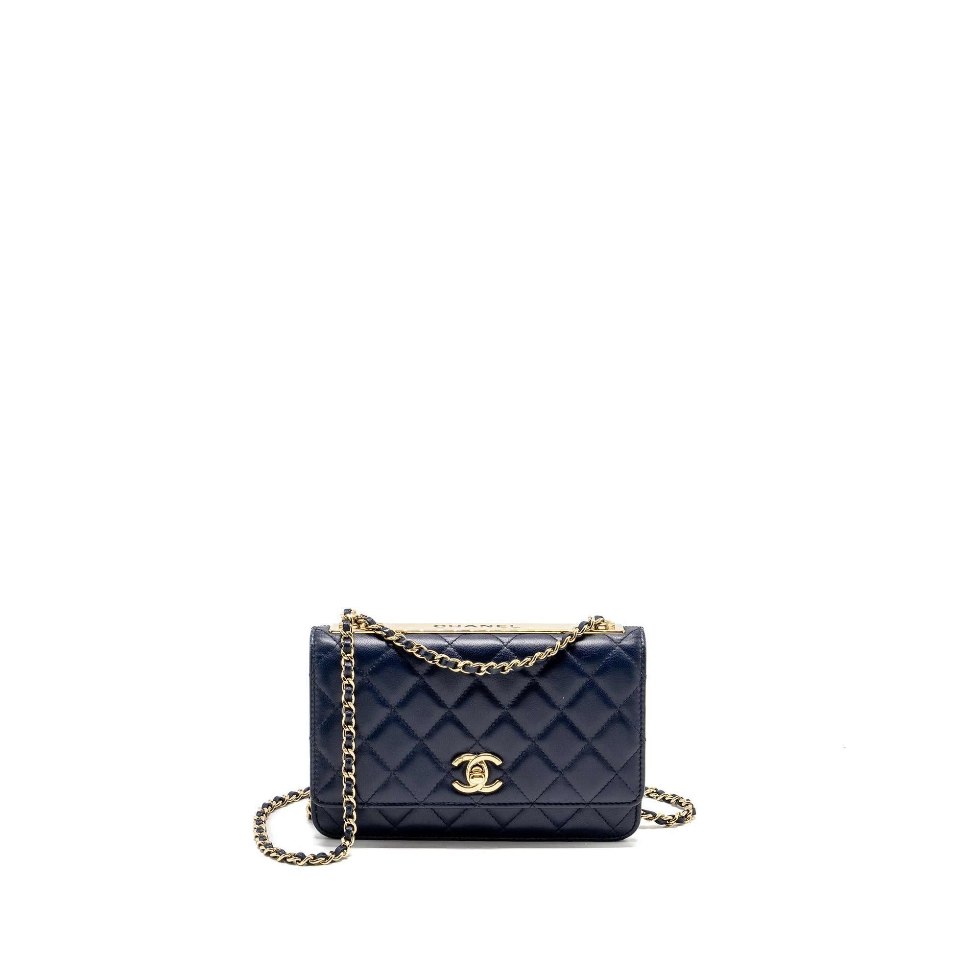Chanel Trendy CC On Lambskin Navy LGHW Wallet Case