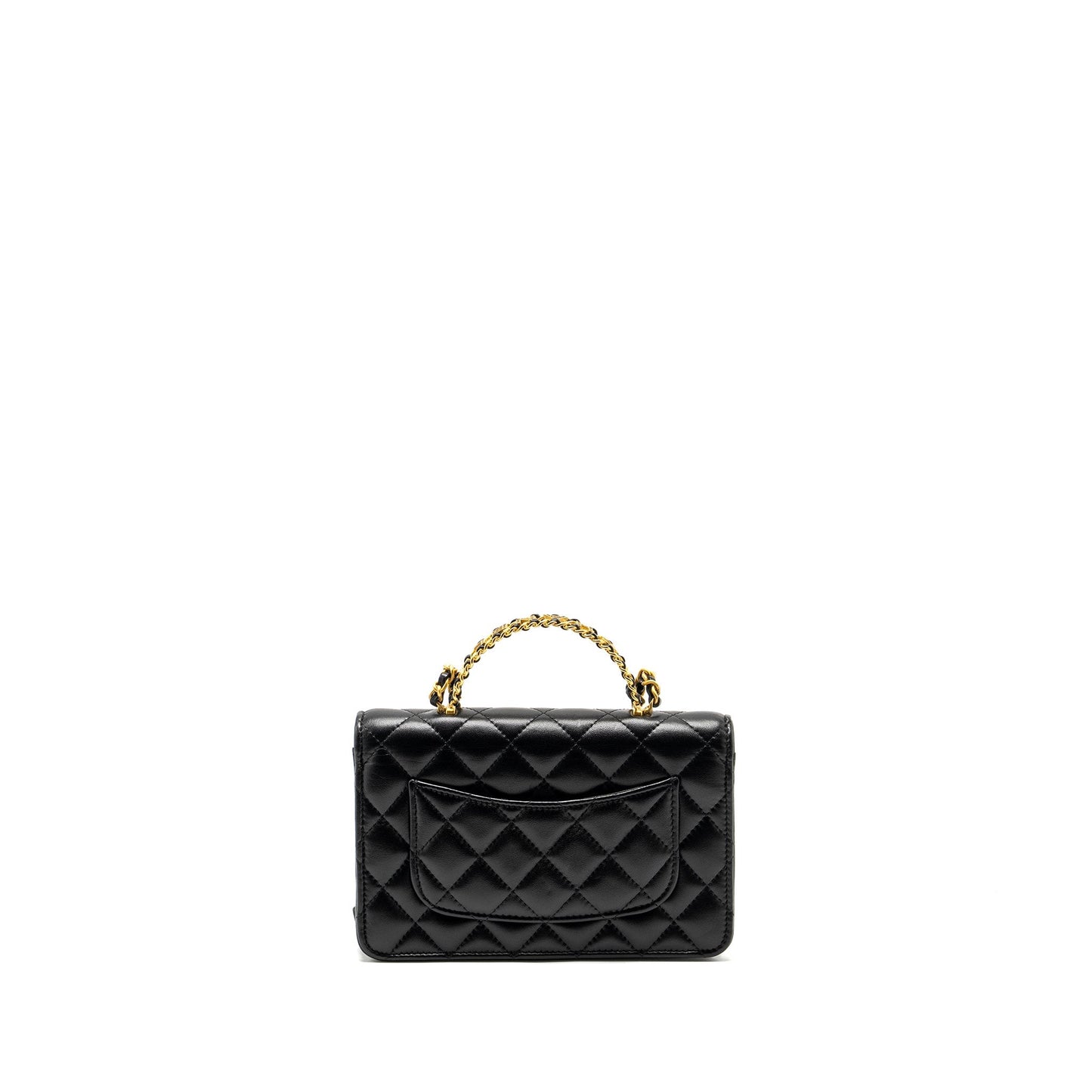 Chanel Letter Logo Top Handle On Lambskin Black Wallet Case