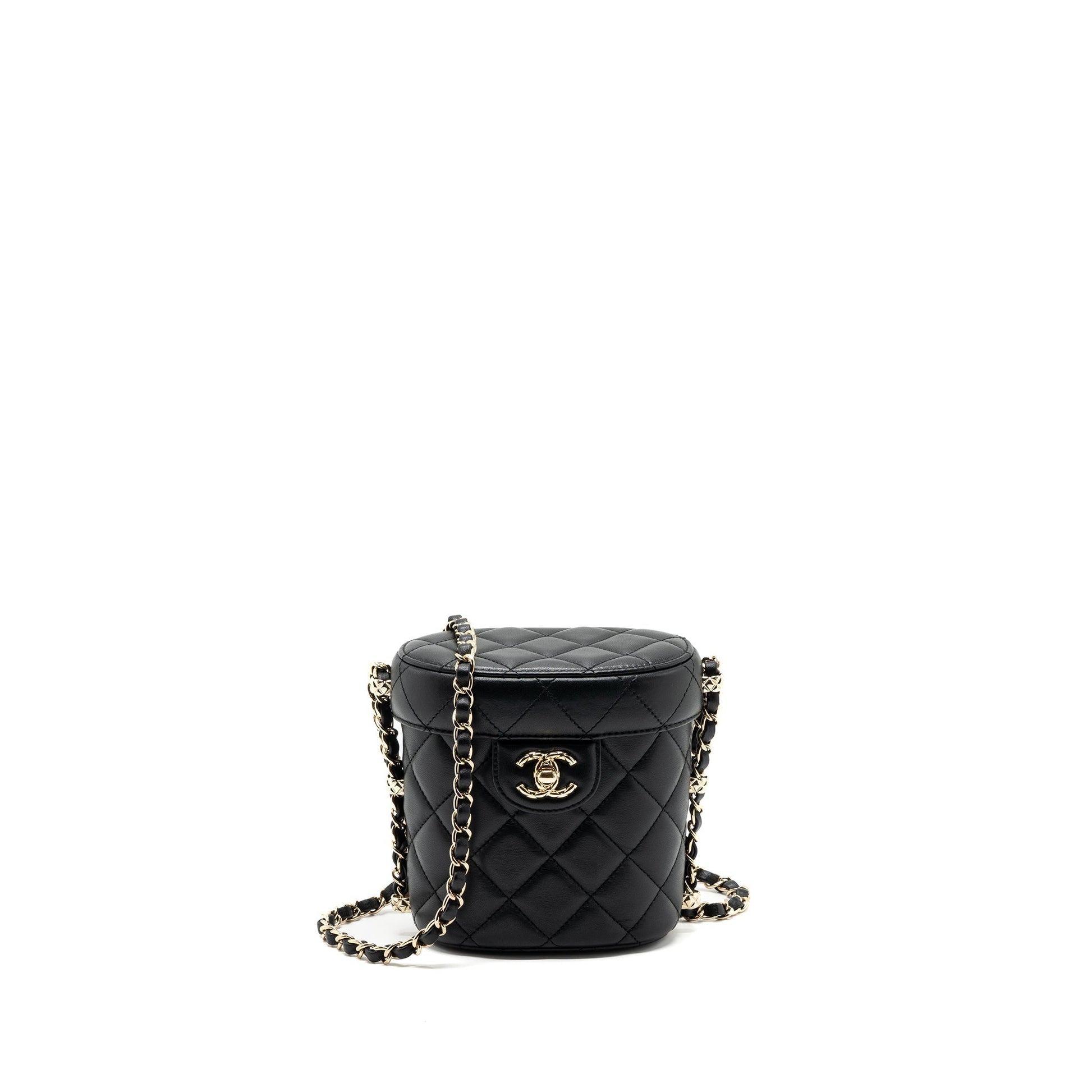 Chanel Vanity Lambskin LGHW Microchip Black Handbag