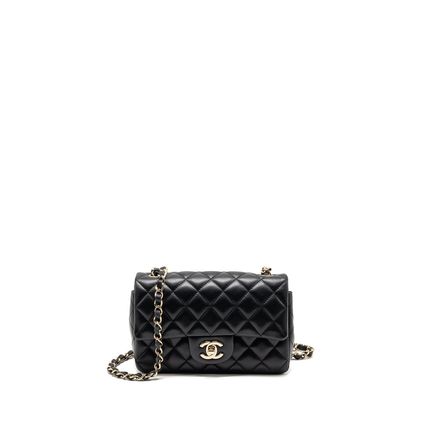 Chanel Rectangular Flap Lambskin LGHW Black Shoulder Bag Black 3