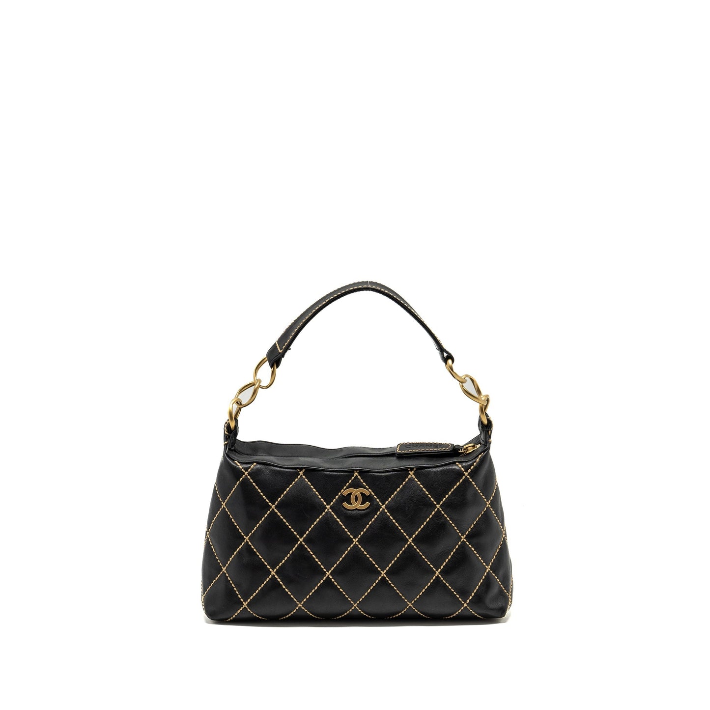 Chanel quilted zip calfskin GHW Black Shoulder Bag