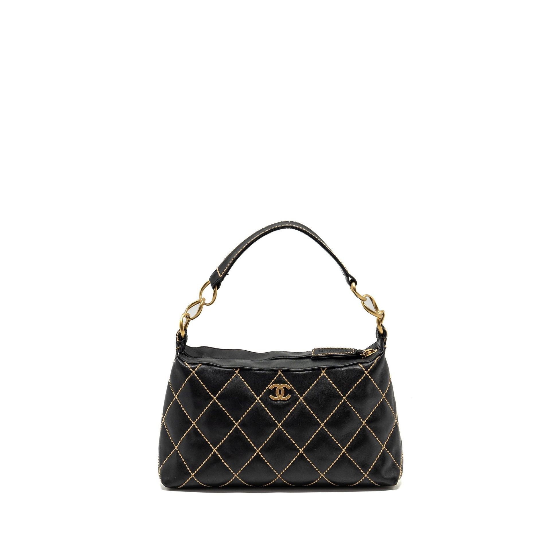 Chanel quilted zip calfskin GHW Black Shoulder Bag