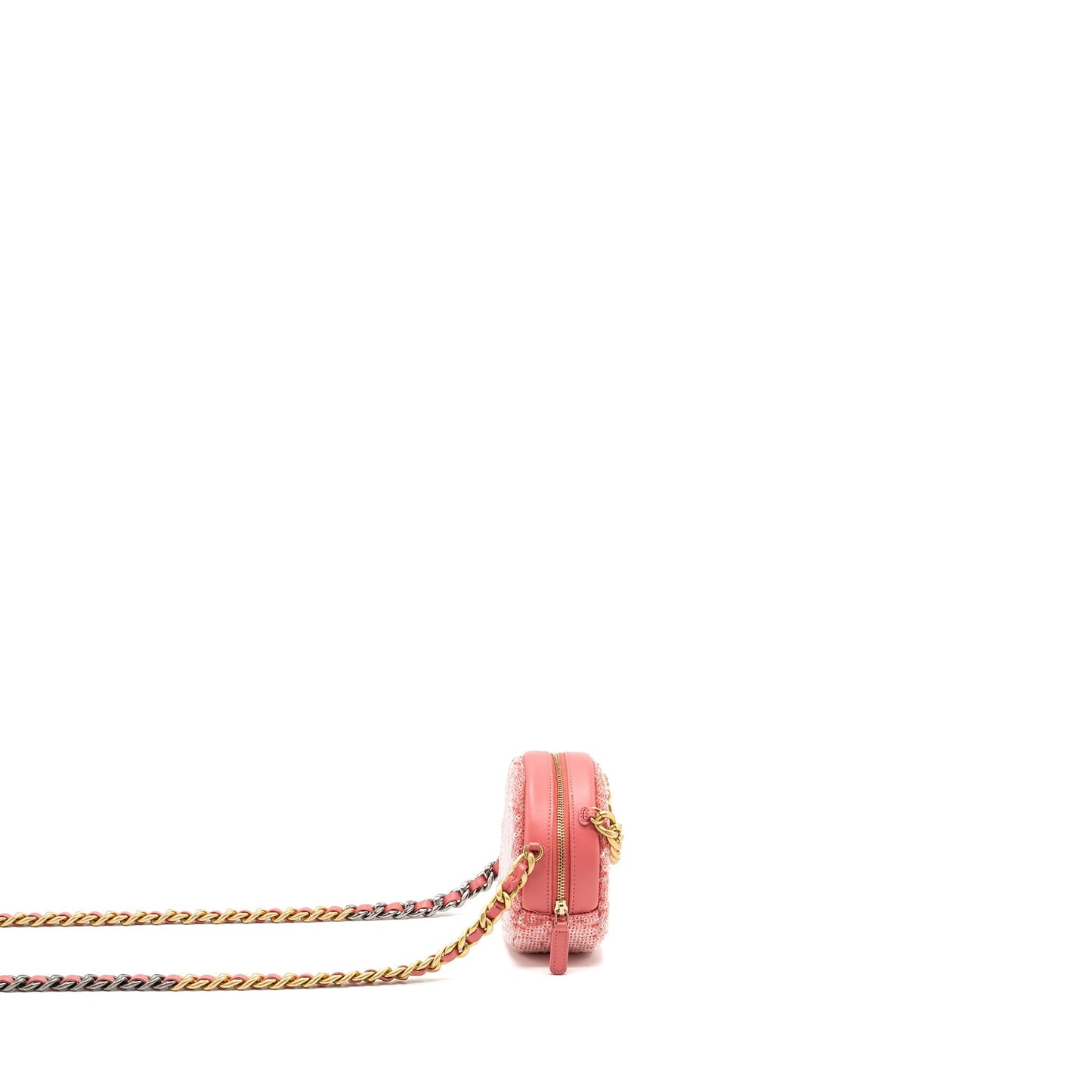Chanel 19 Round Purse Sequins Hardware Multicolour Pink Handbag