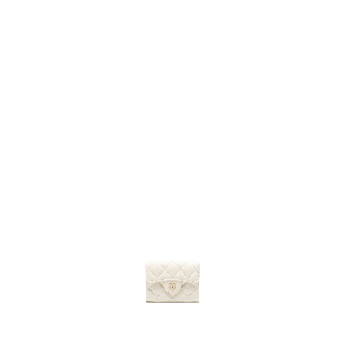 Chanel Classic Flap Card Holder Caviar LGHW White Wallet Case