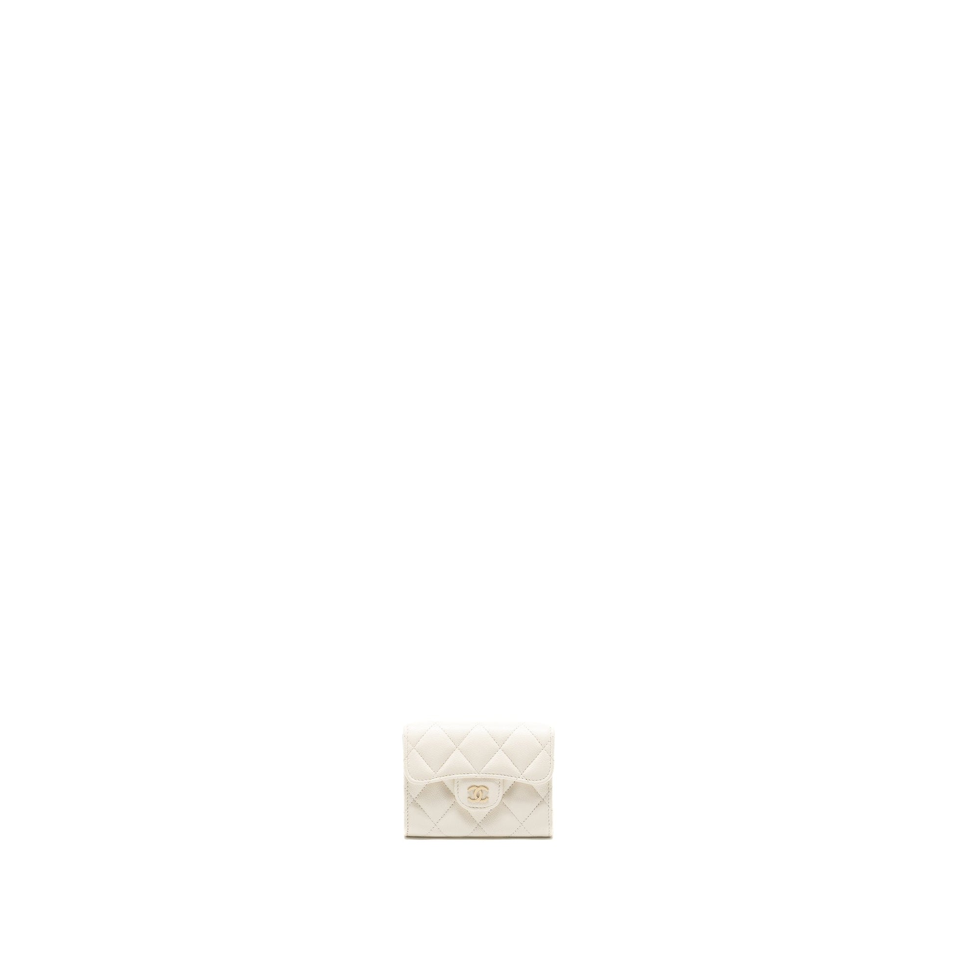 Chanel Classic Flap Card Holder Caviar LGHW White Wallet Case