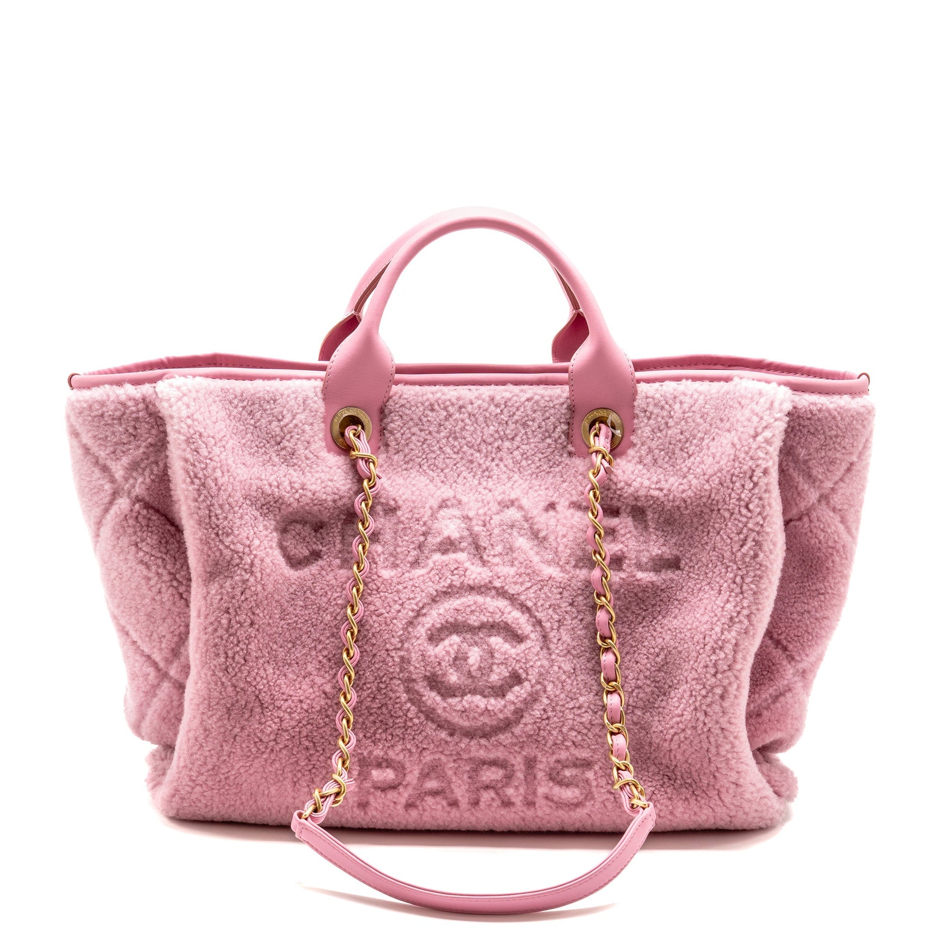 Chanel 22a Deauville Shearling Lambskin GHW microchip Pink Tote Bag