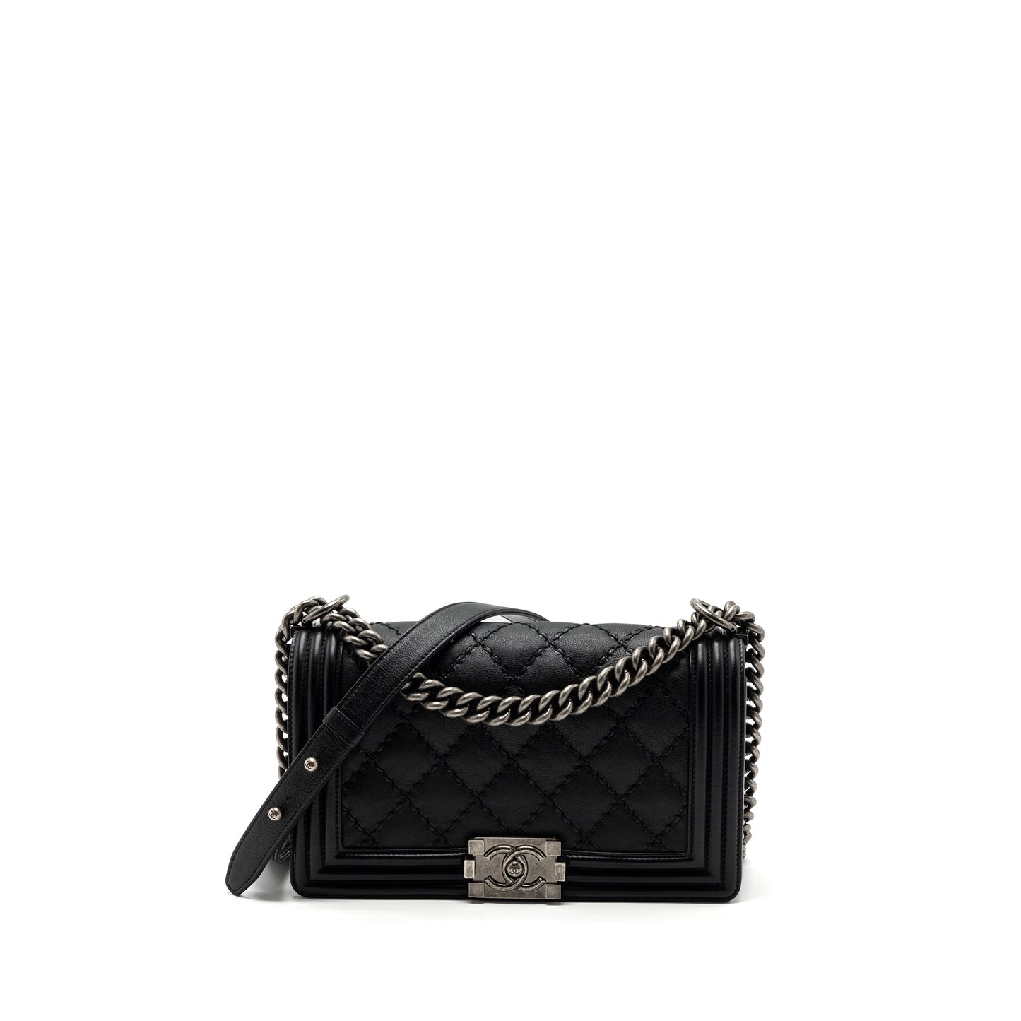 Chanel boy calfskin ruthenium hardware Black Handbag Ruthenium Shw