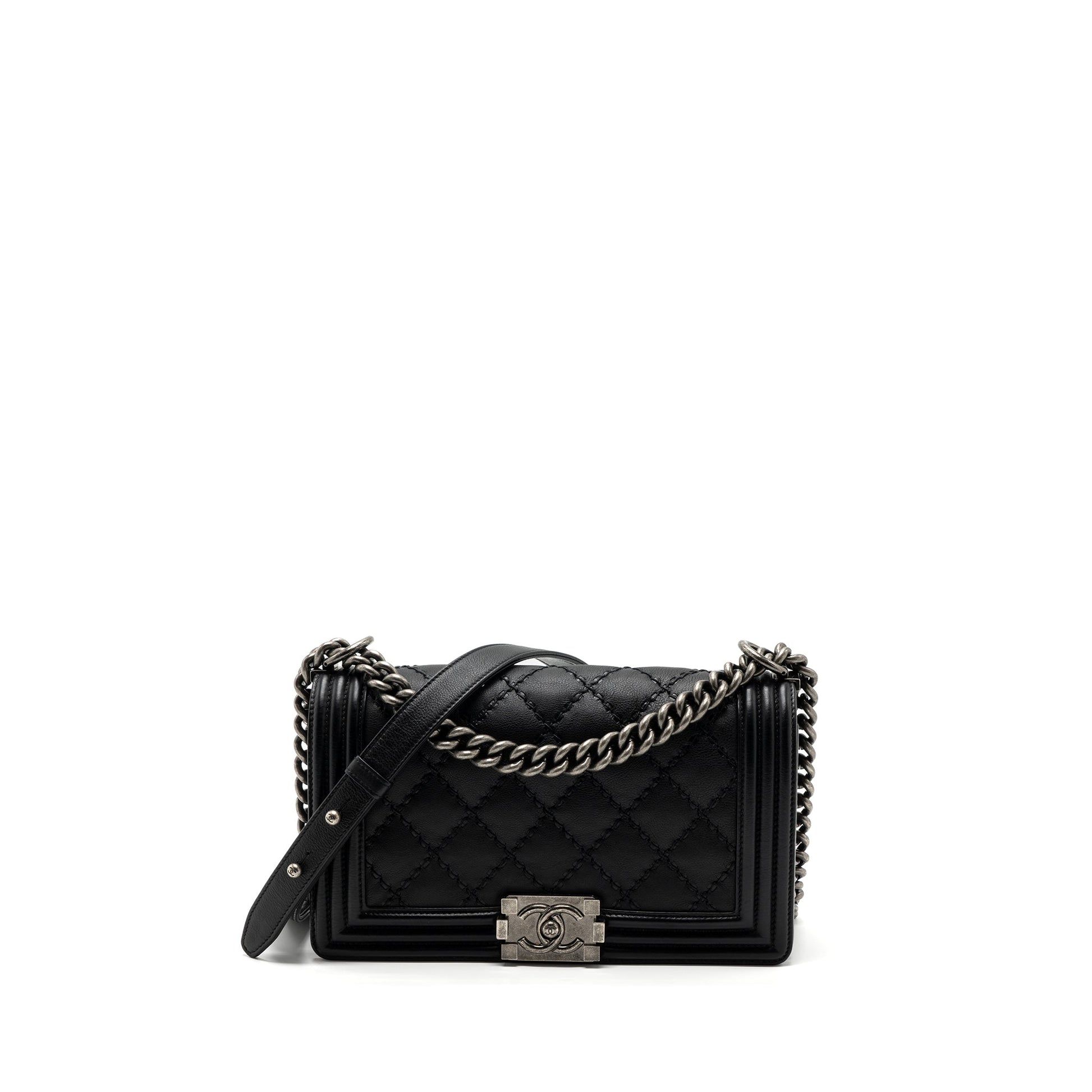 Chanel boy calfskin ruthenium hardware Black Handbag Ruthenium Shw